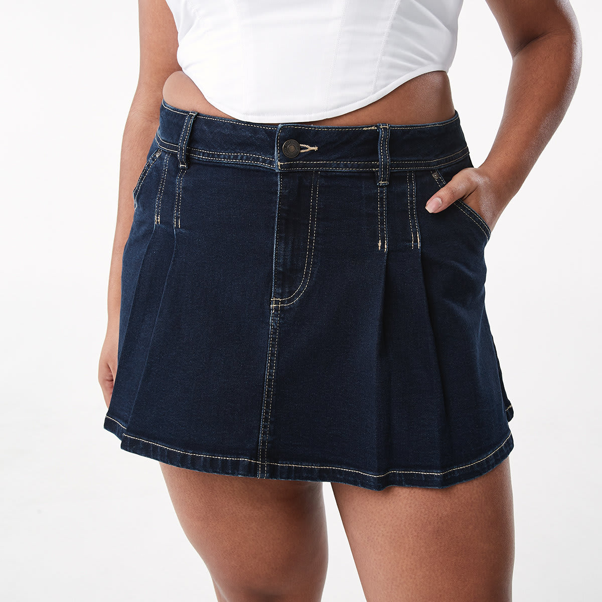 Pleated Denim Mini Skirt Kmart NZ