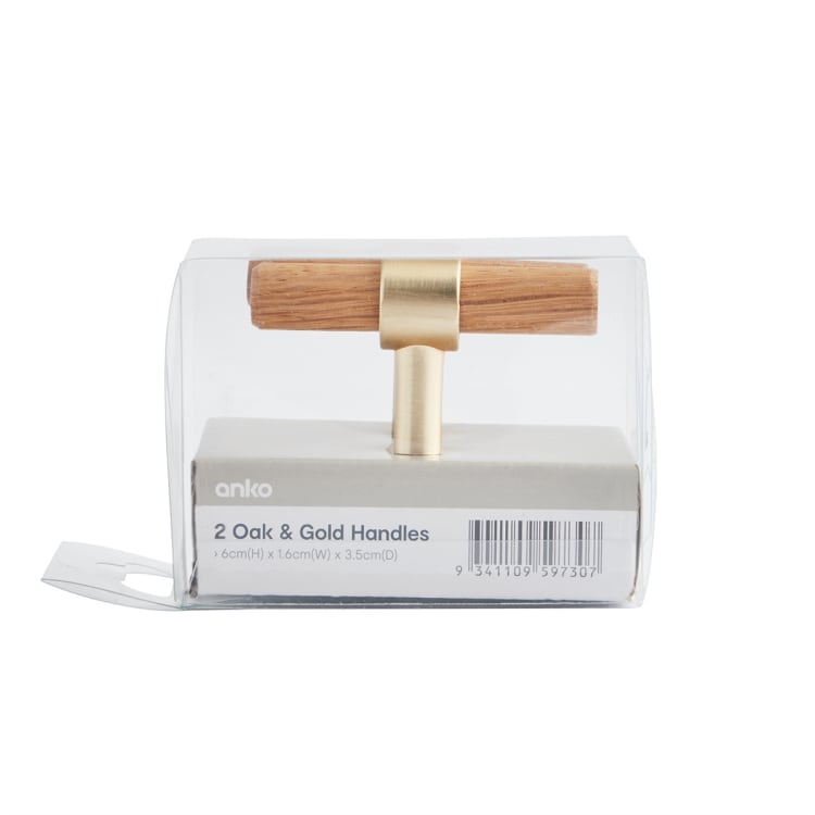 2 Pack Oak and Gold Look Handles Kmart