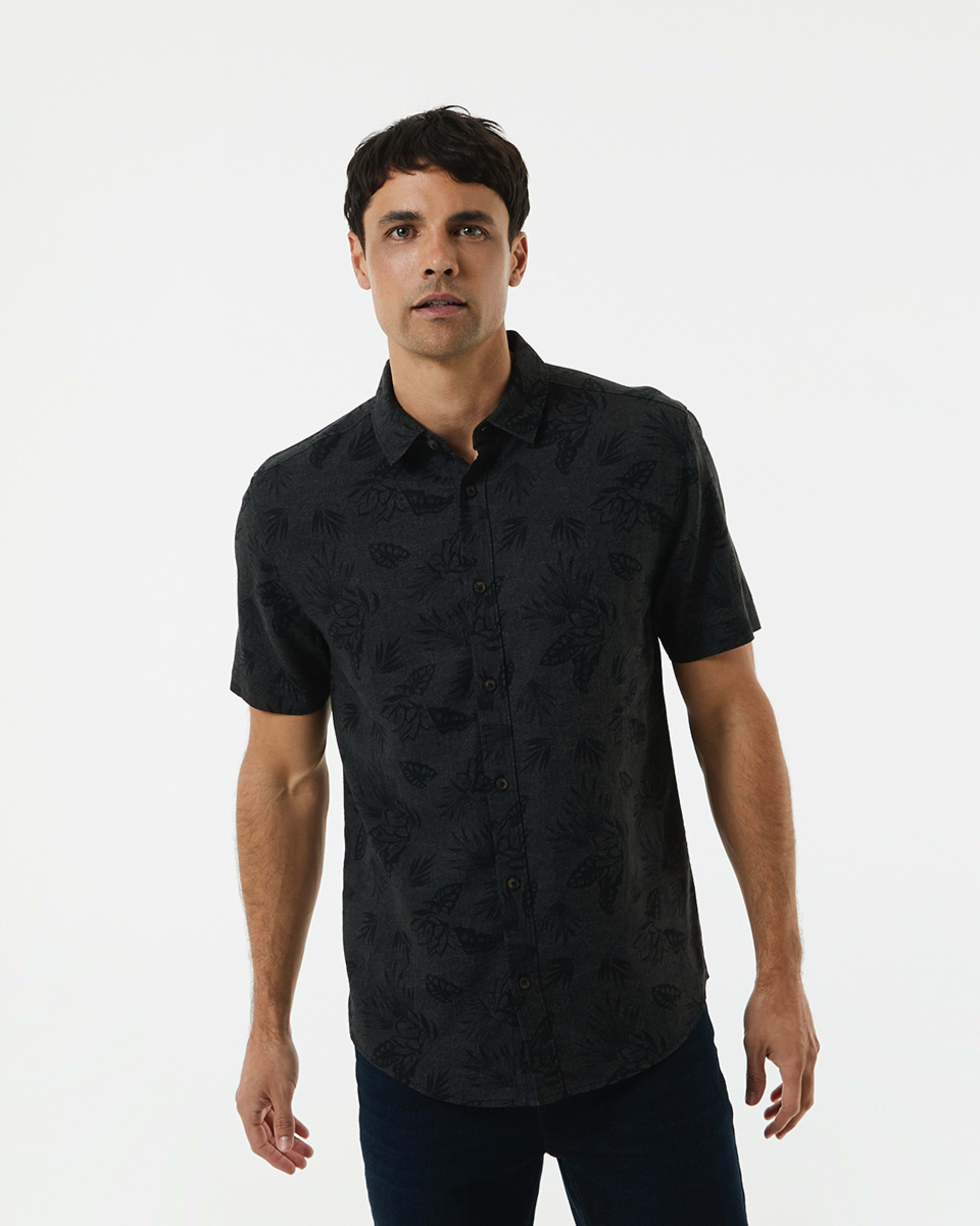 Short Sleeve Print Linen Blend Shirt Kmart