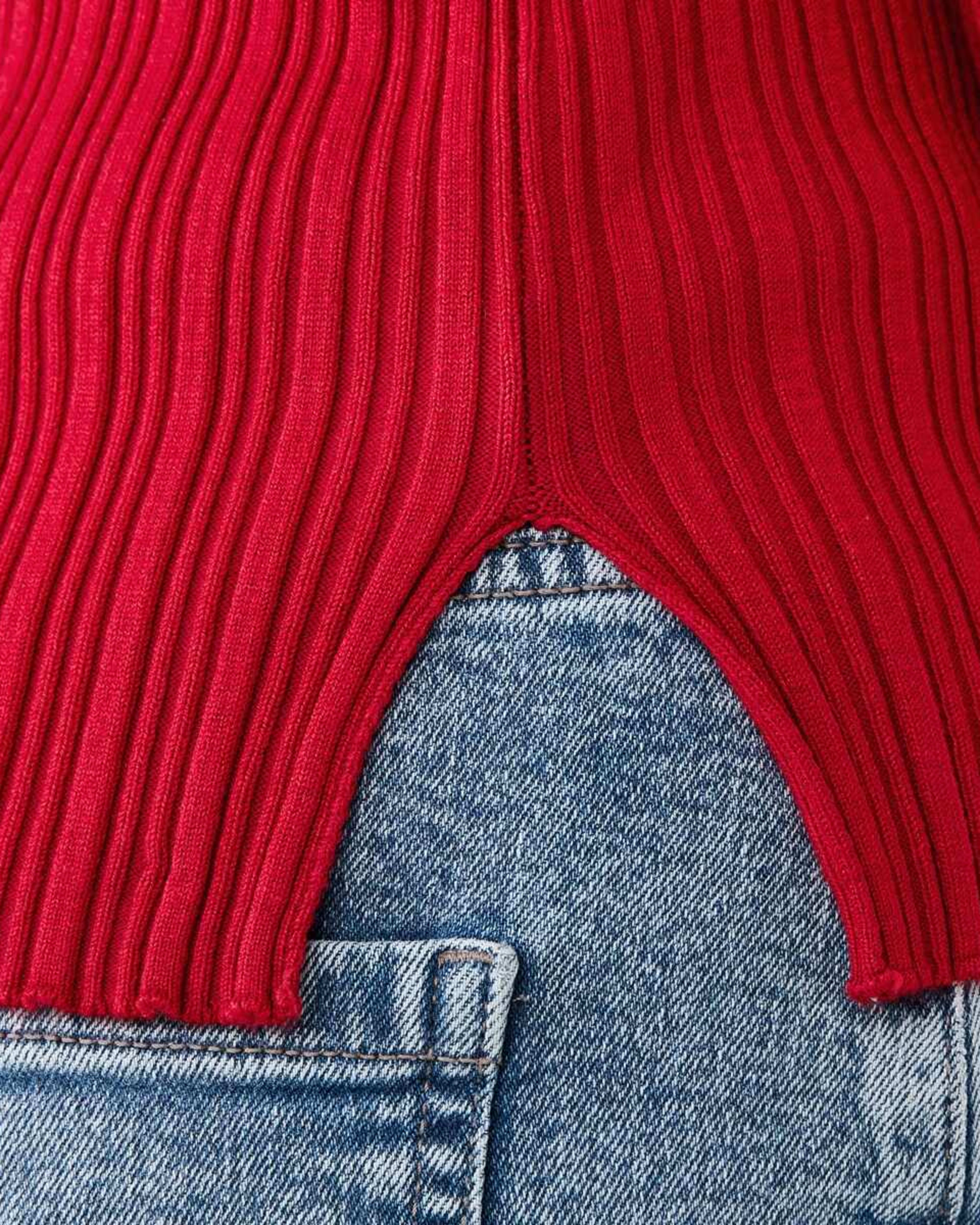 6 Long Sleeve Rib Boat Neck Top Cherry Red, 6 of 6