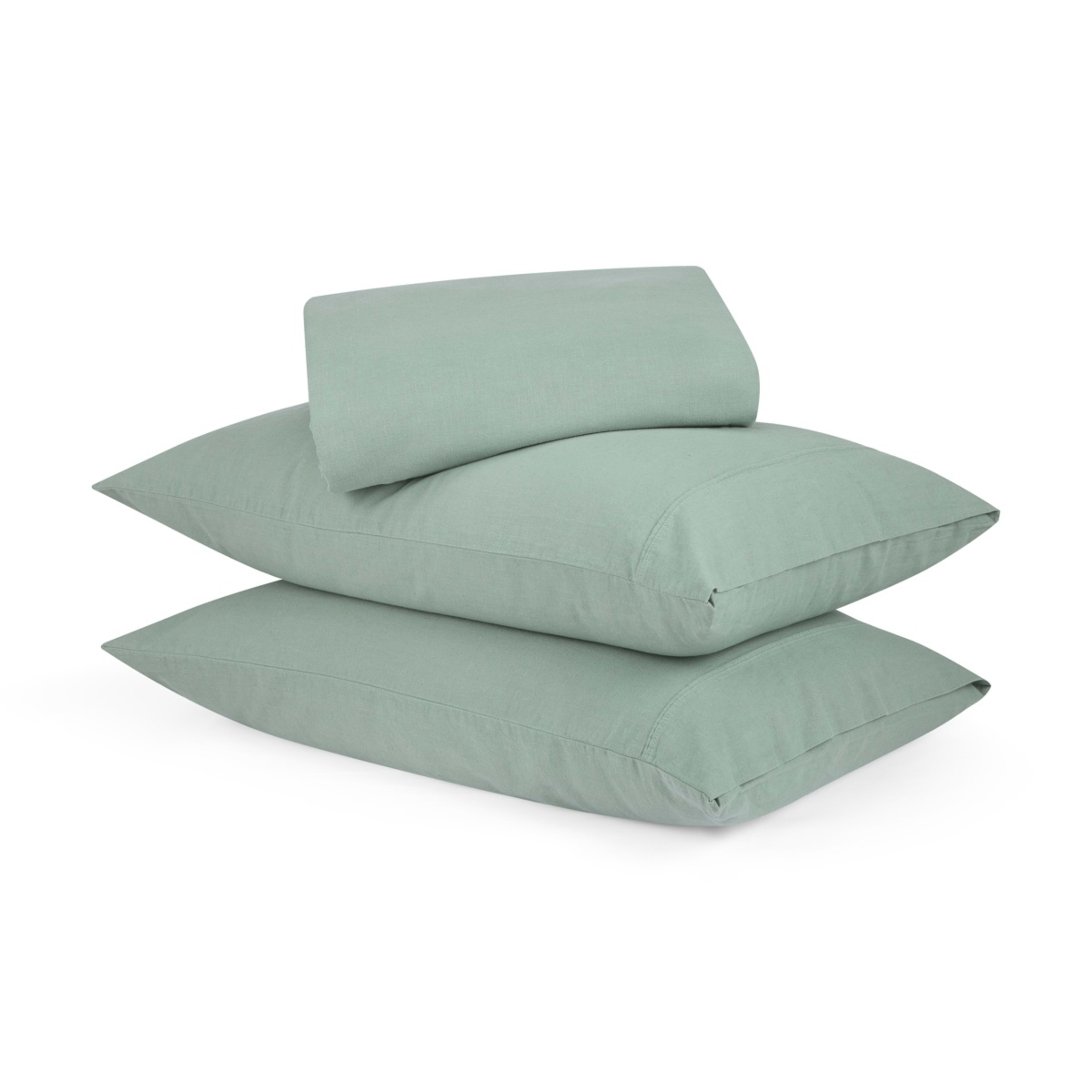 1 Cotton Linen Sheet Set - King Bed, Sage, 1 of 7