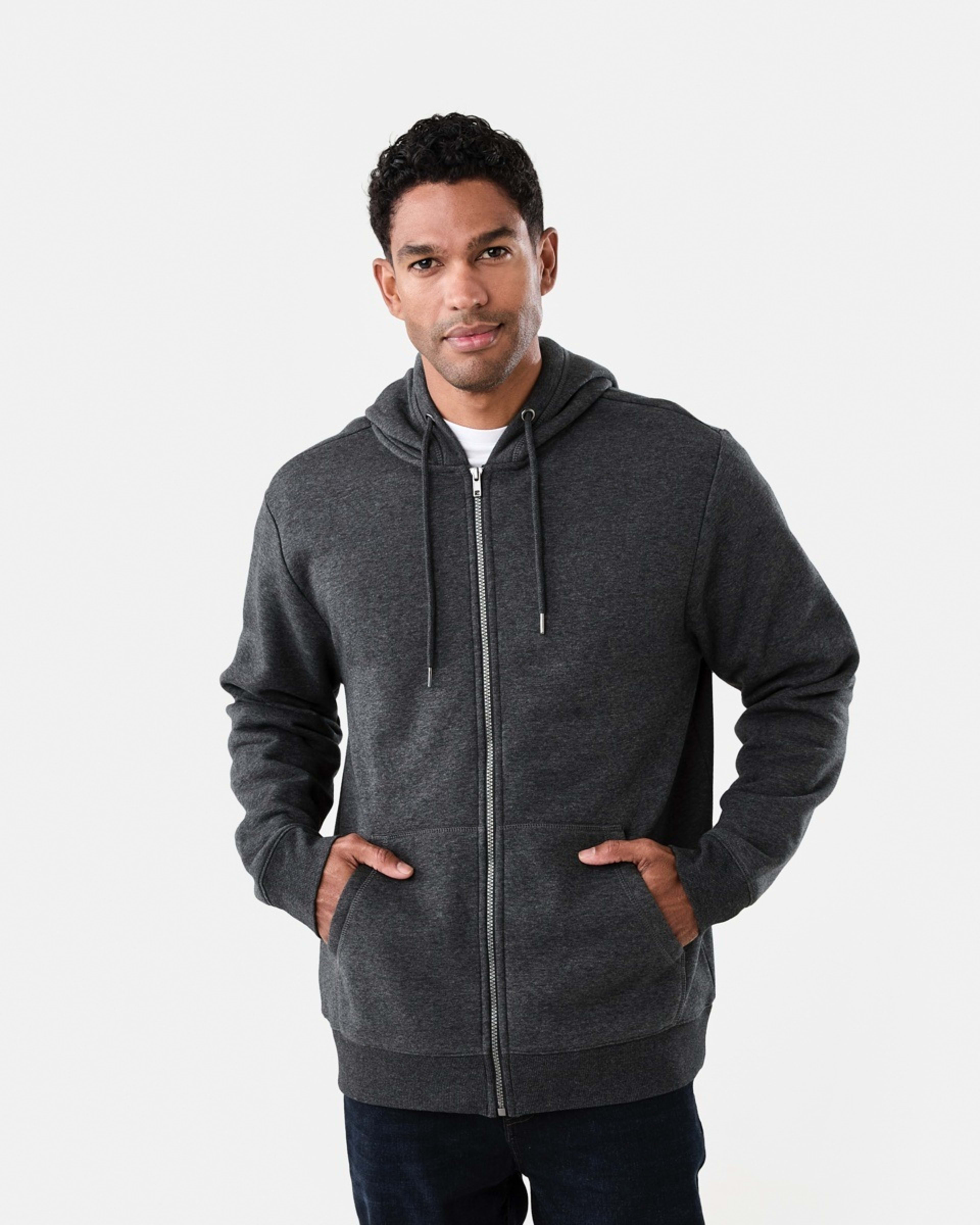 2 Comfort Zip Through Hoodie Charcoal Marle, 2 of 7