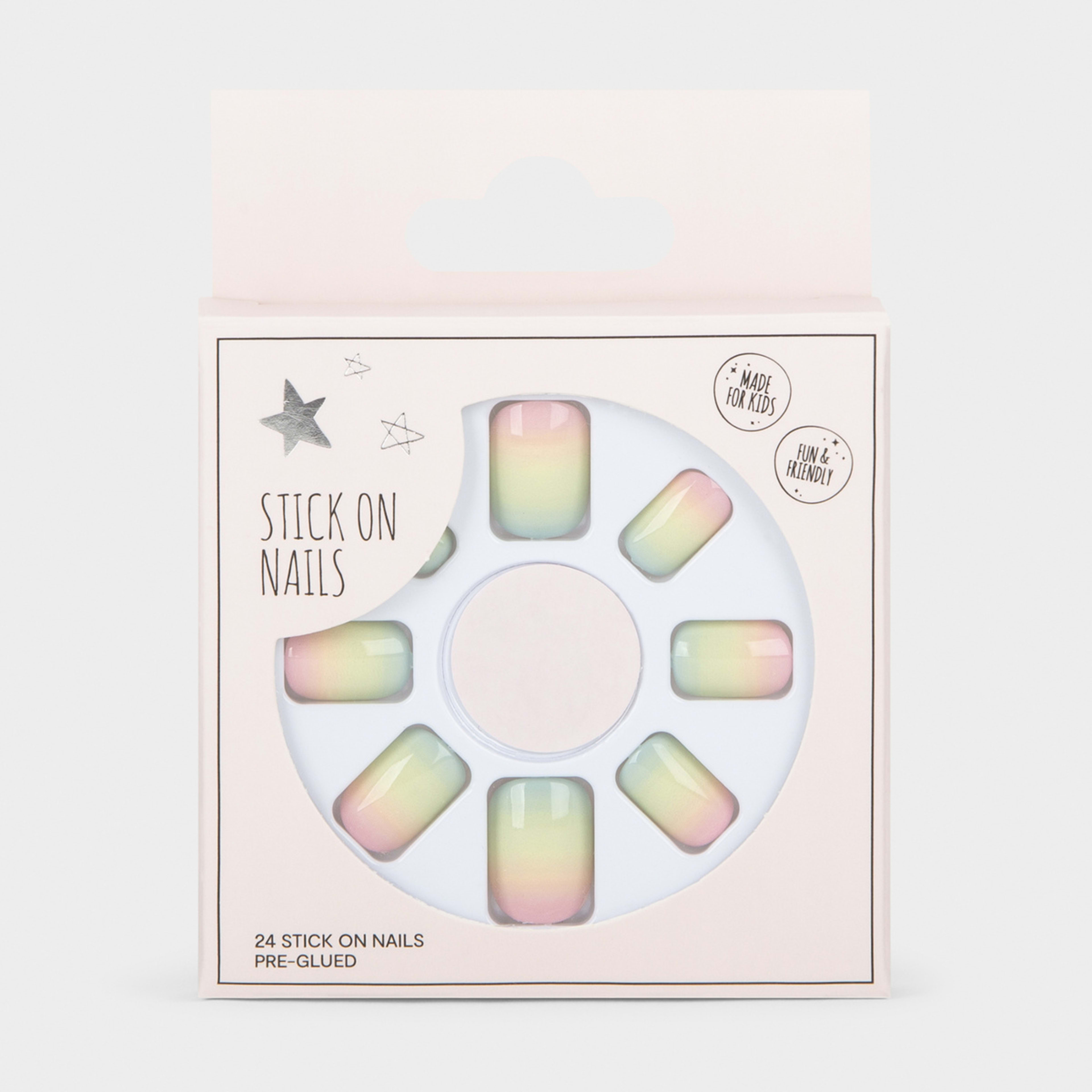 24 Pack Kids Stick On Nails PreGlued Rainbow Kmart