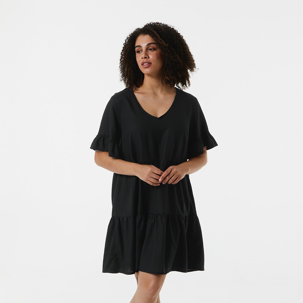 Short Sleeve Tiered Frill Mini Dress Kmart