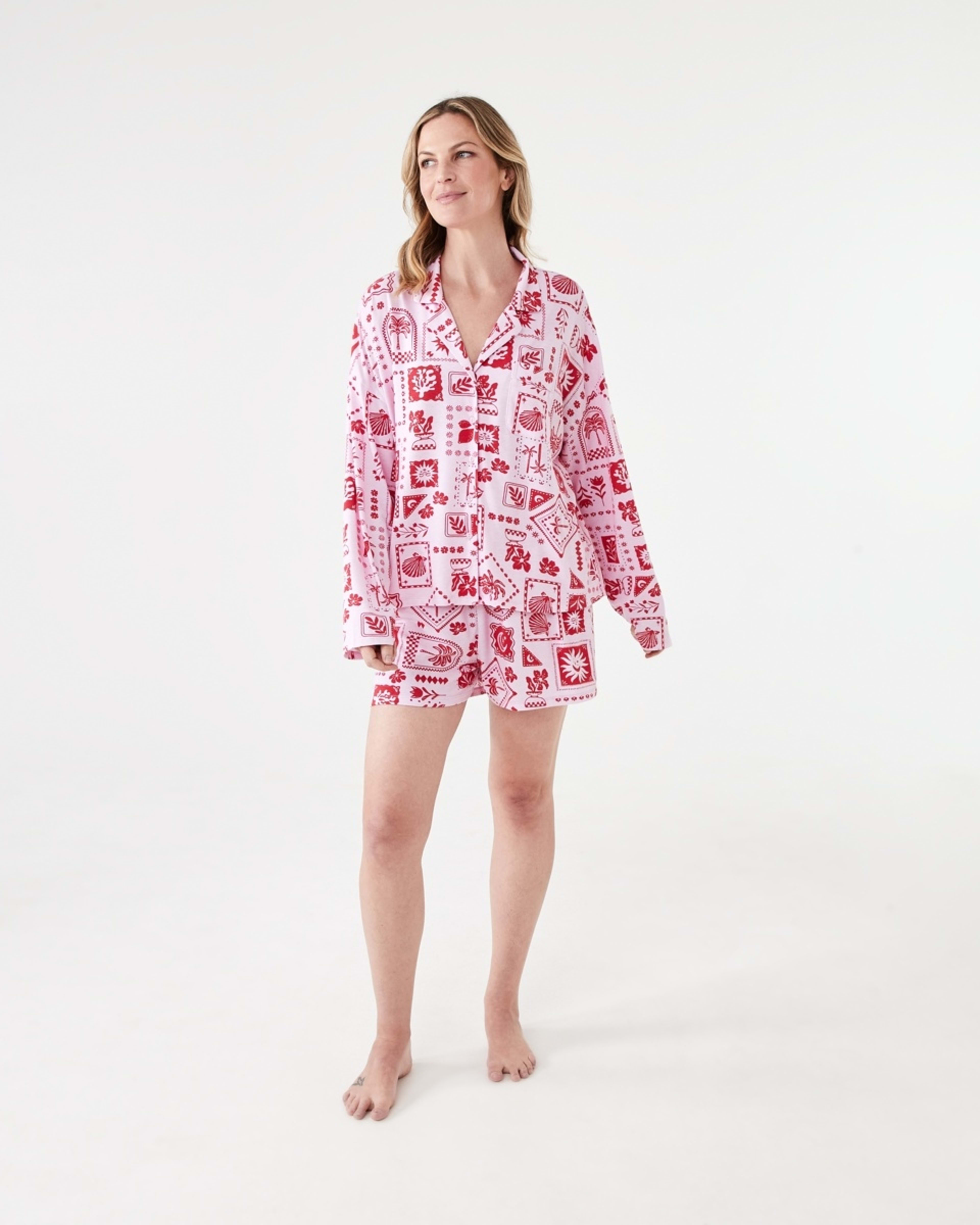 8 Long Sleeve Top and Shorts Comfort Pyjama Set VACAY STAMP PINK LADY, 8 of 8