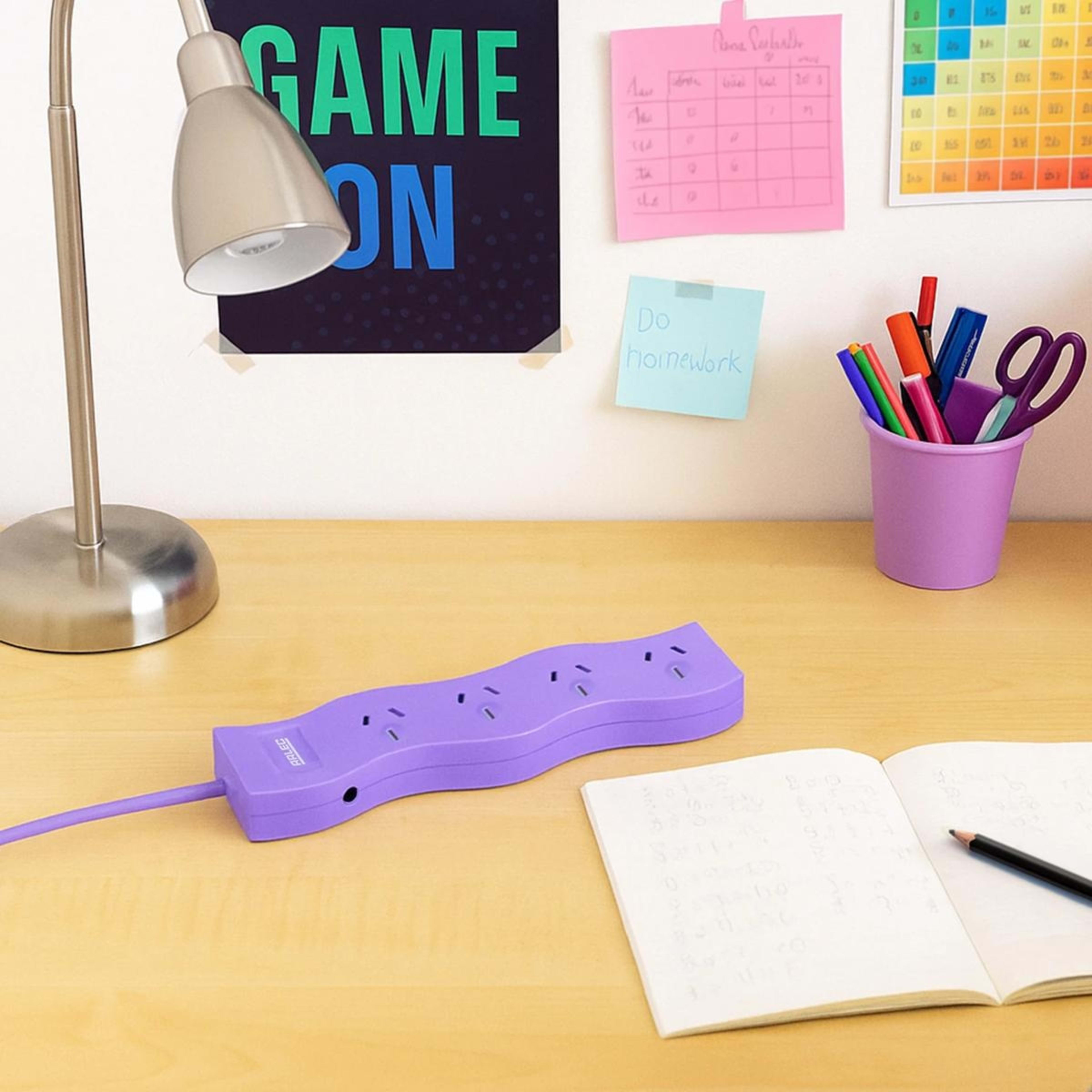 1 Arlec 4 Outlet Wave Overload Protected Powerboard - Lilac