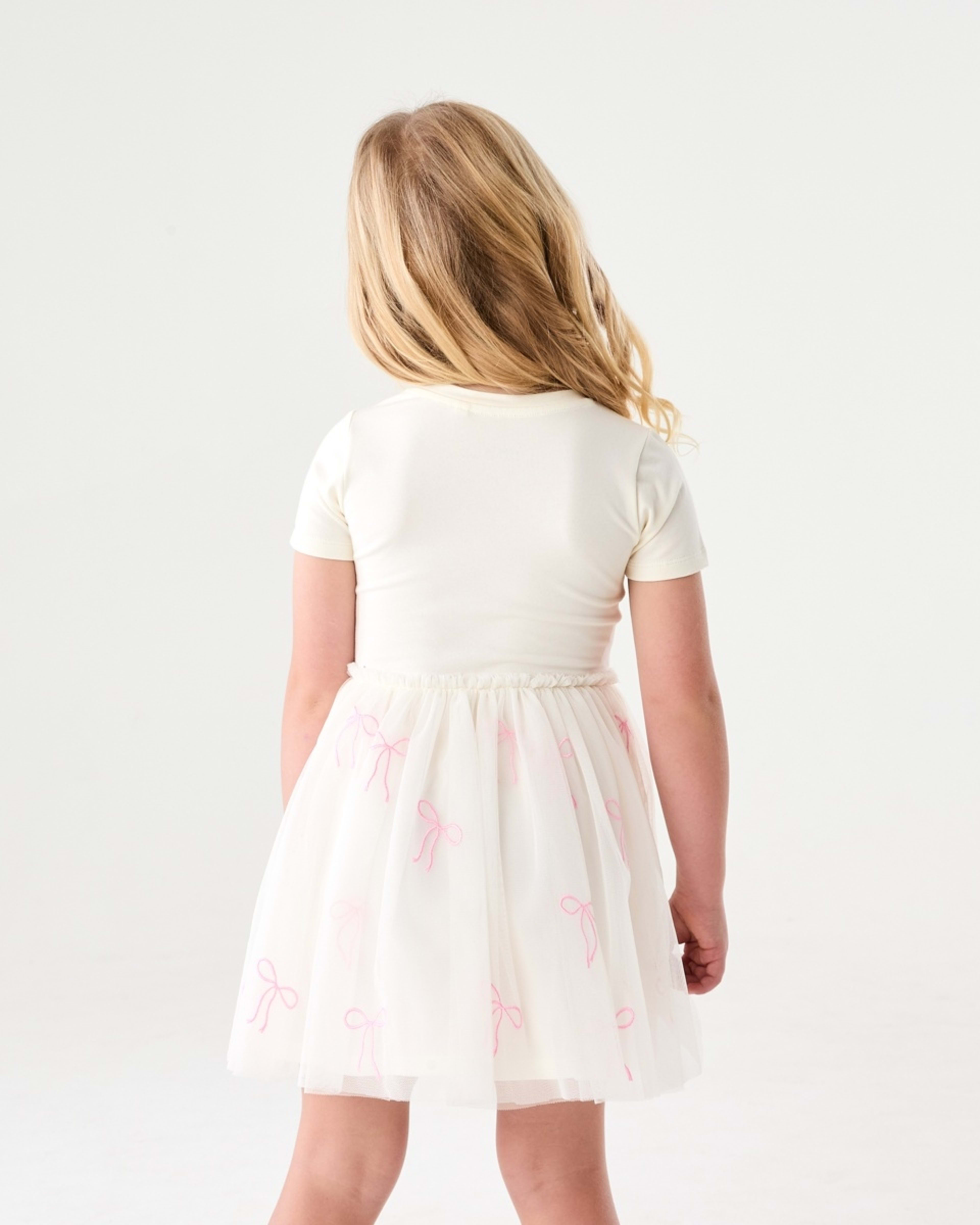 2 Short Sleeve Tutu Dress RIBBON BOW EMB BUTTER BIEGE, 2 of 8