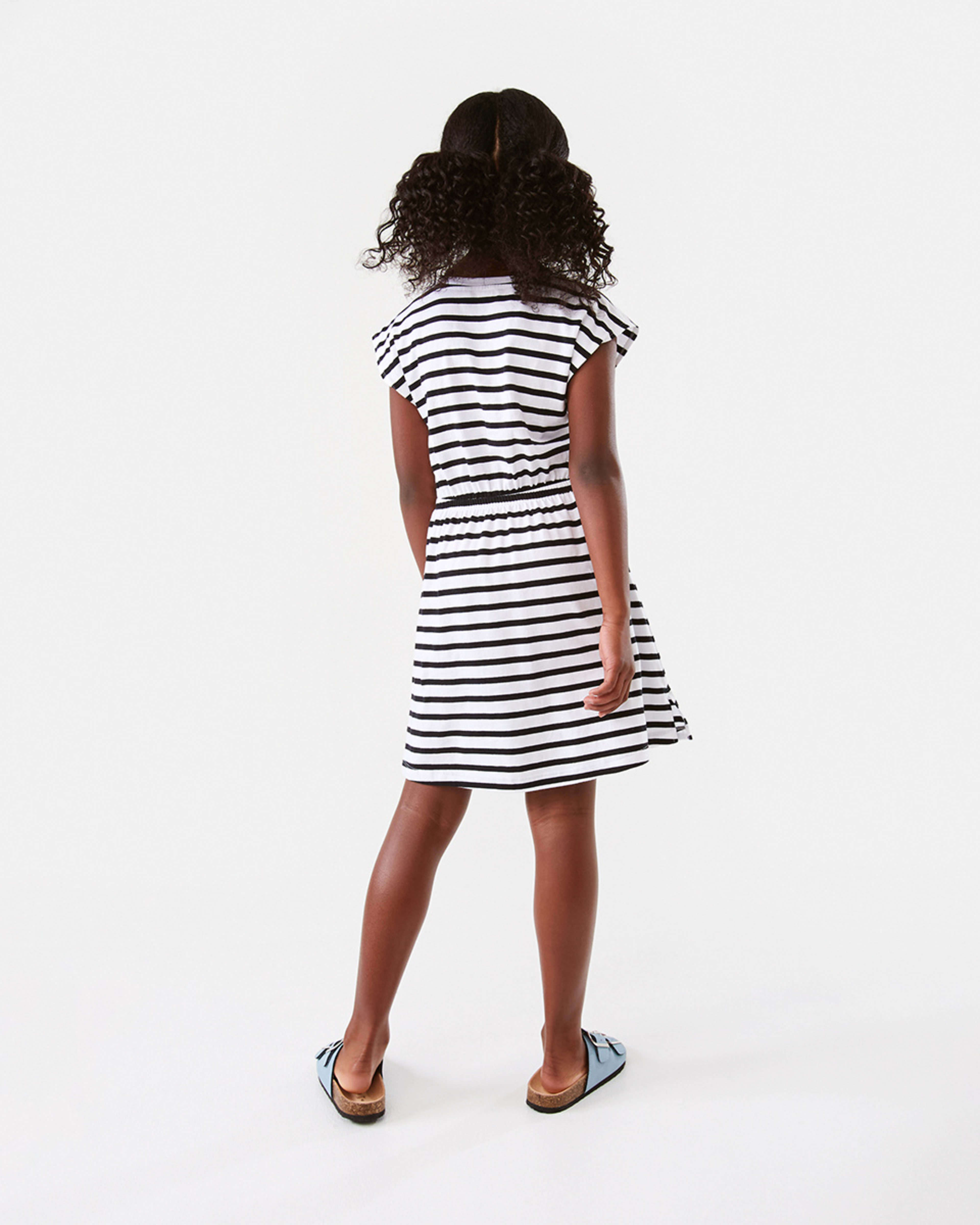 8 Gathered Waist Knit Dress Blk Stripe, 8 of 10