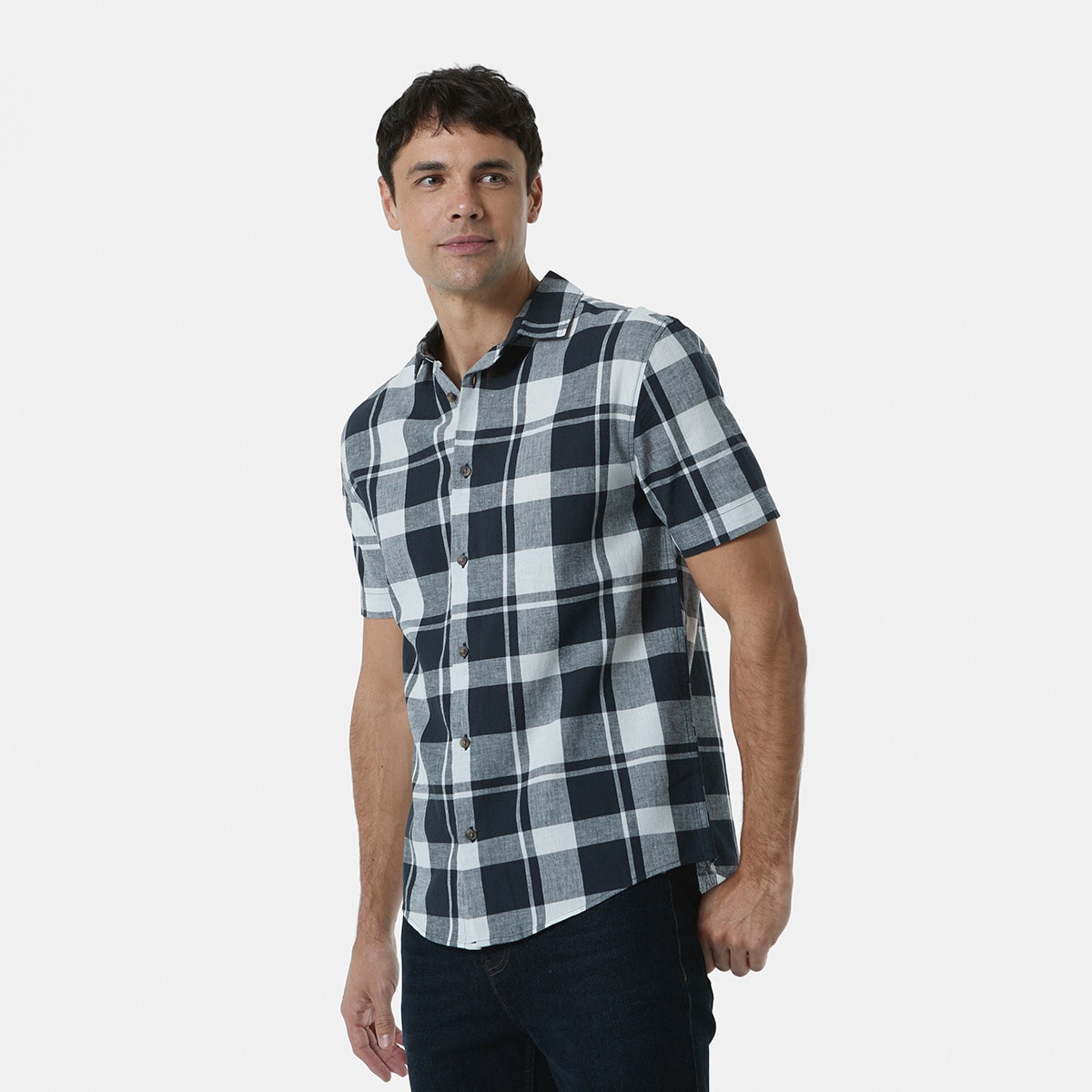 Short Sleeve Check Linen Blend Shirt Kmart