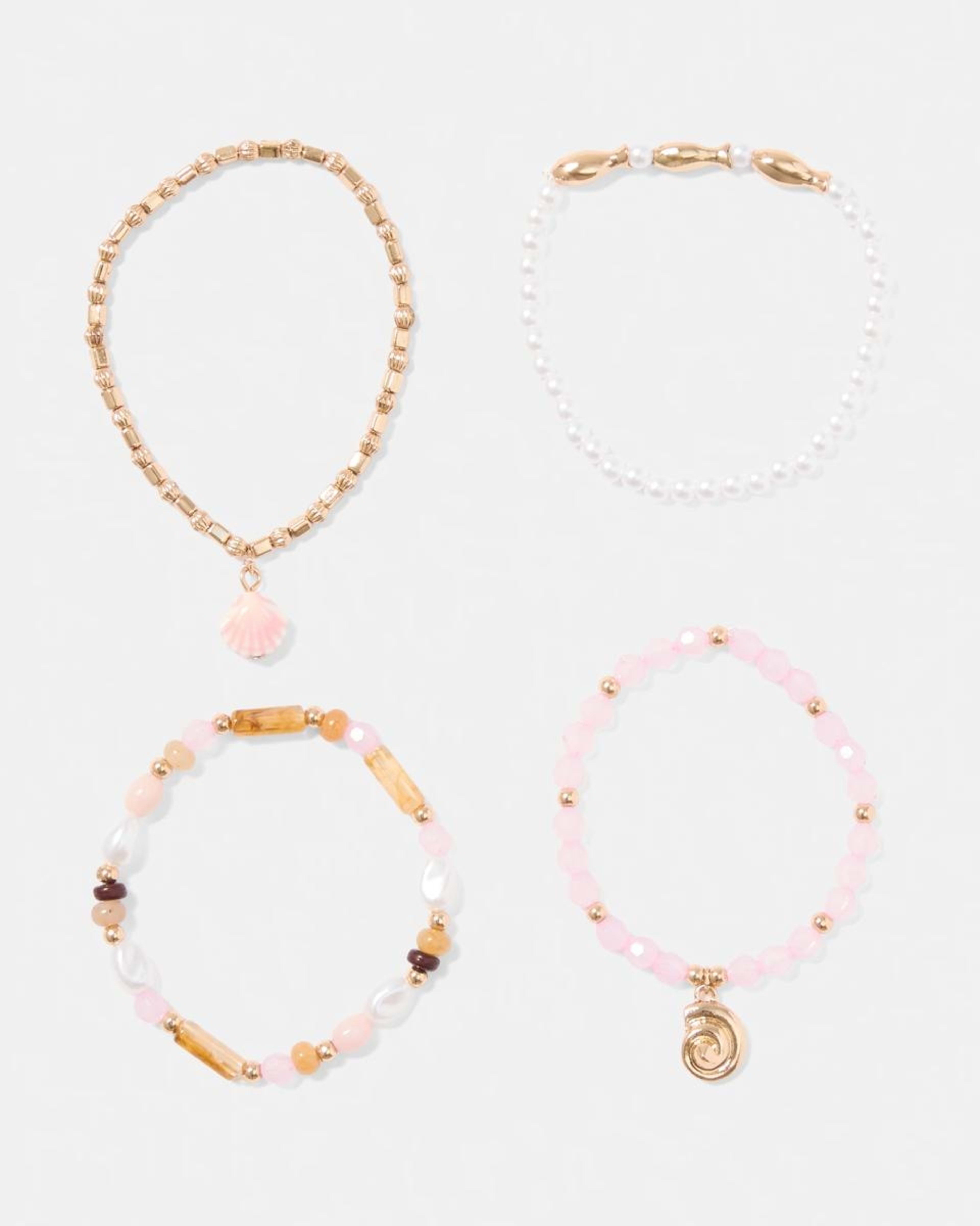 1 4 Pack Stretch Bracelets - Pink, White, Brown and Gold Tone Pink, 1 of 7