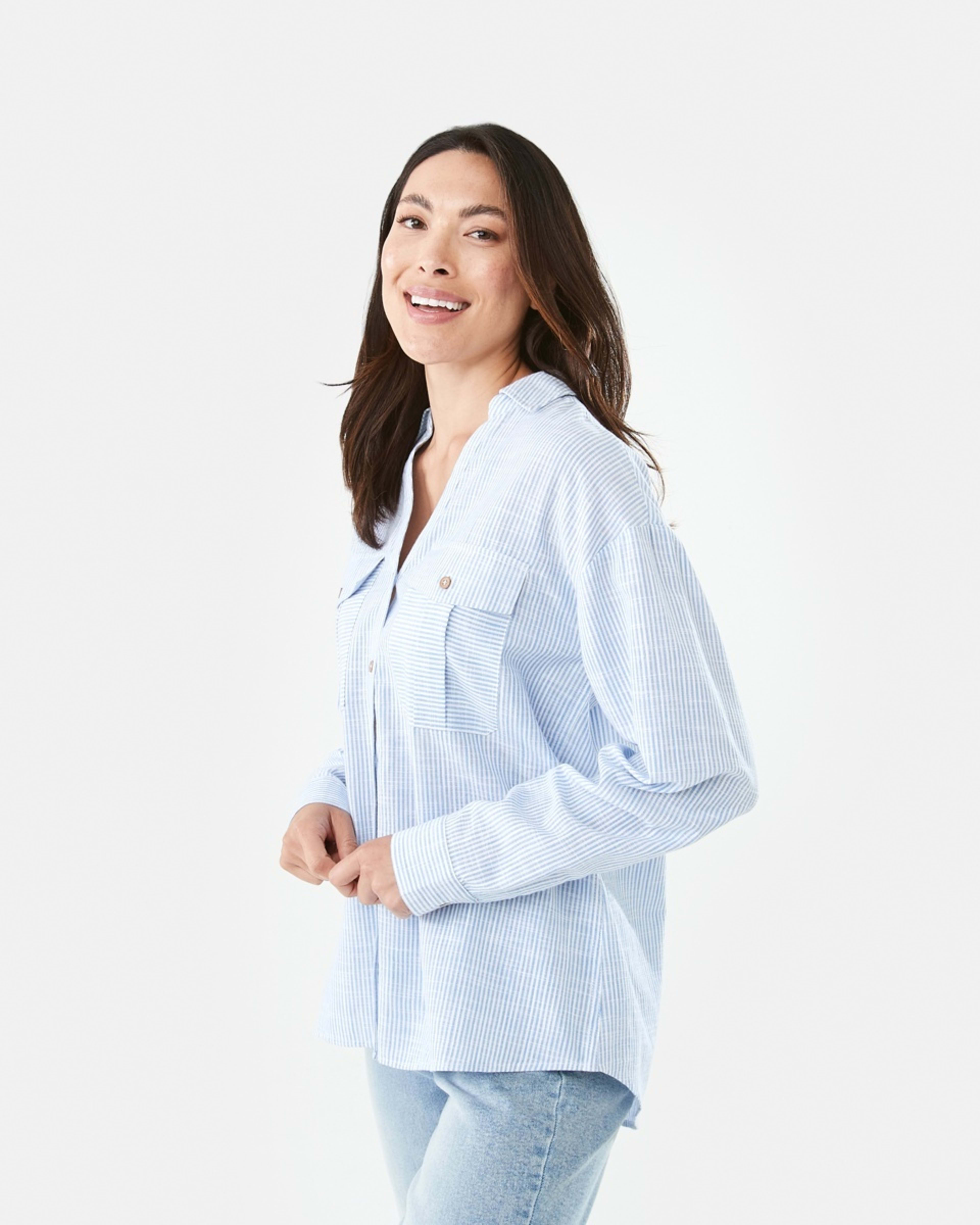 2 Long Roll Sleeve Cotton Shirt Ocean Strp, 2 of 8