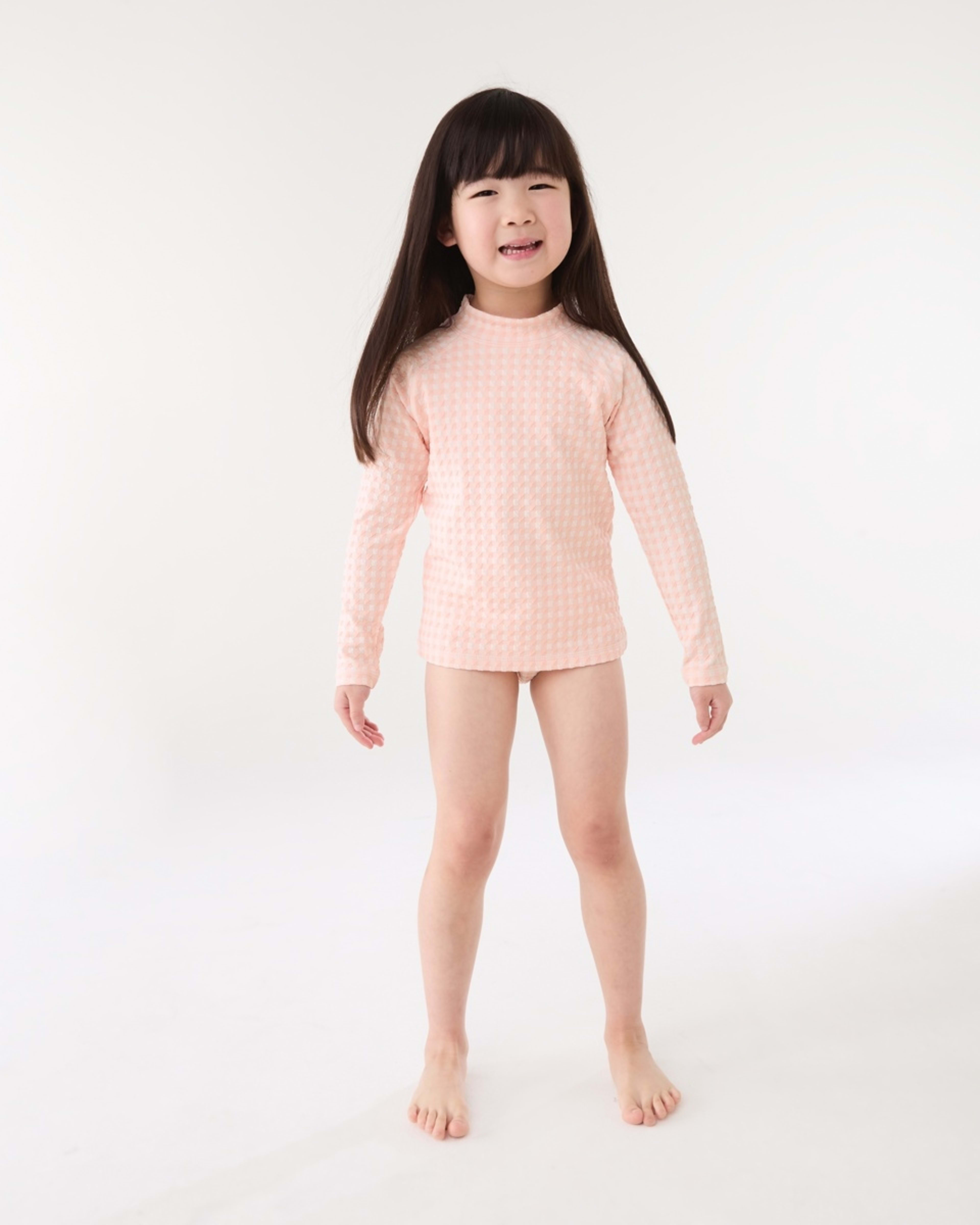 4 2 Piece Long Sleeve Rash Swim Set GINGHAM PEACH, 4 of 9