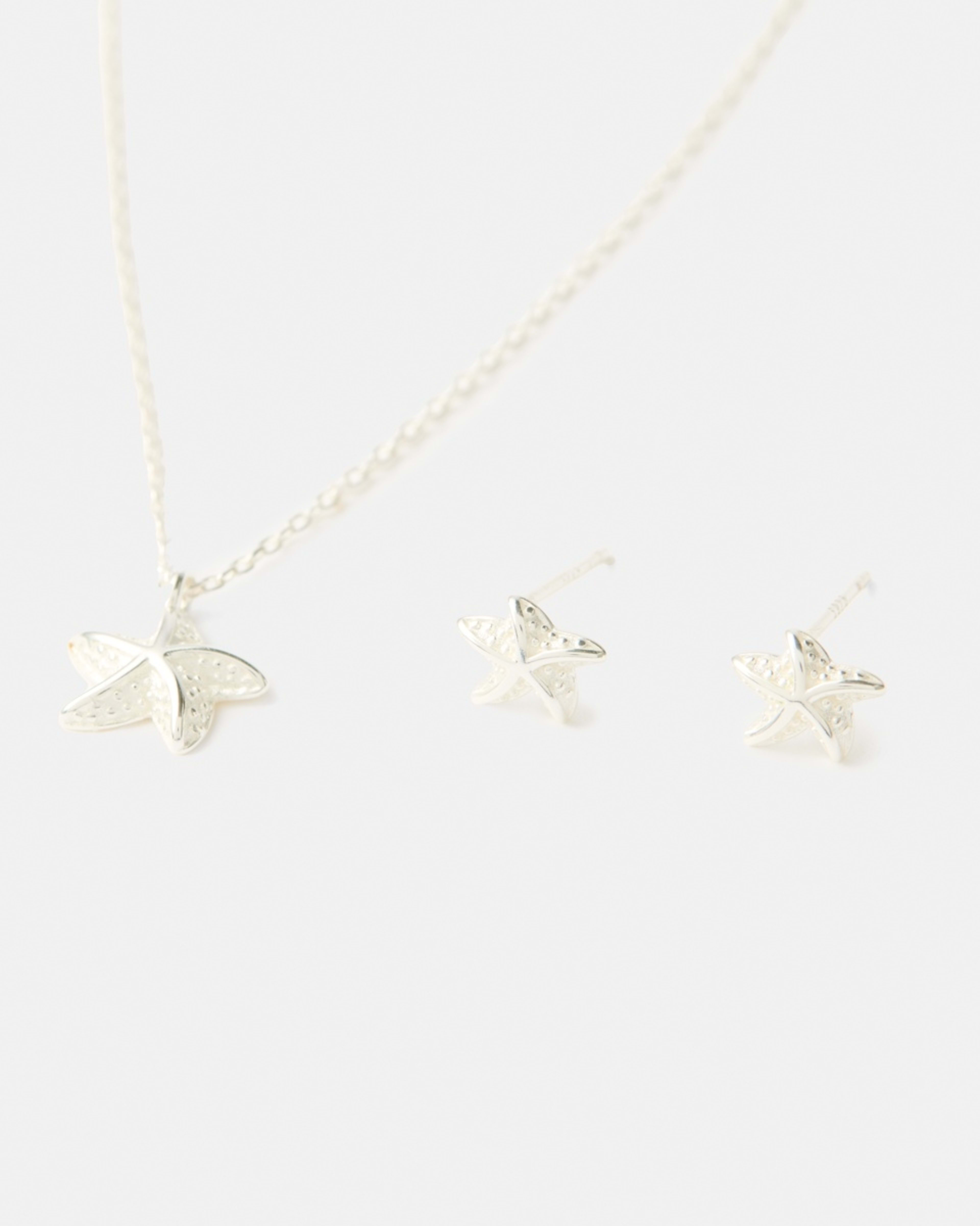 1 2 Pack Sterling Silver 925 Starfish Necklace and Earrings Gift Set Silver, 1 of 5