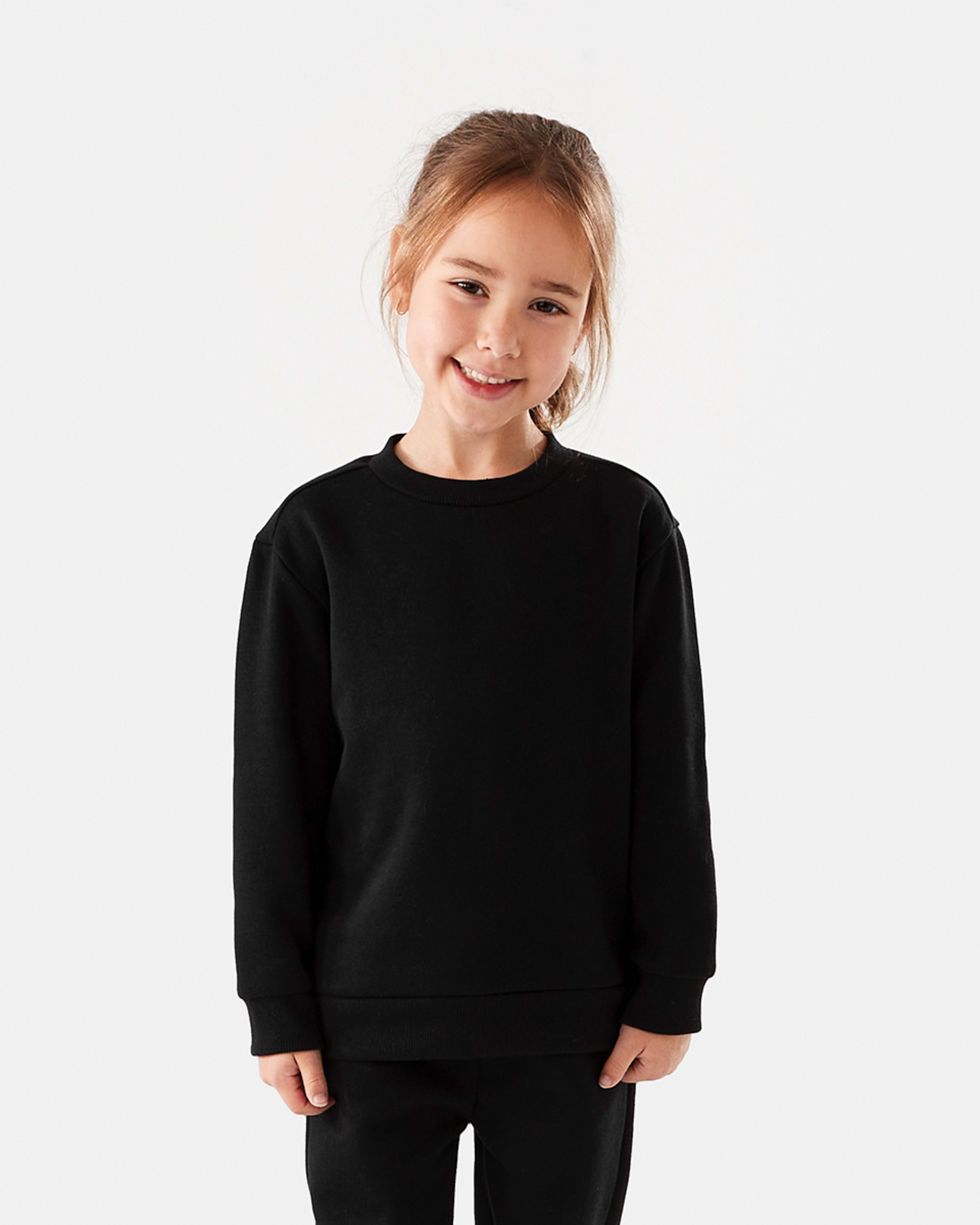 1 Basic Crew Neck Sweatshirt Black, 1 of 8