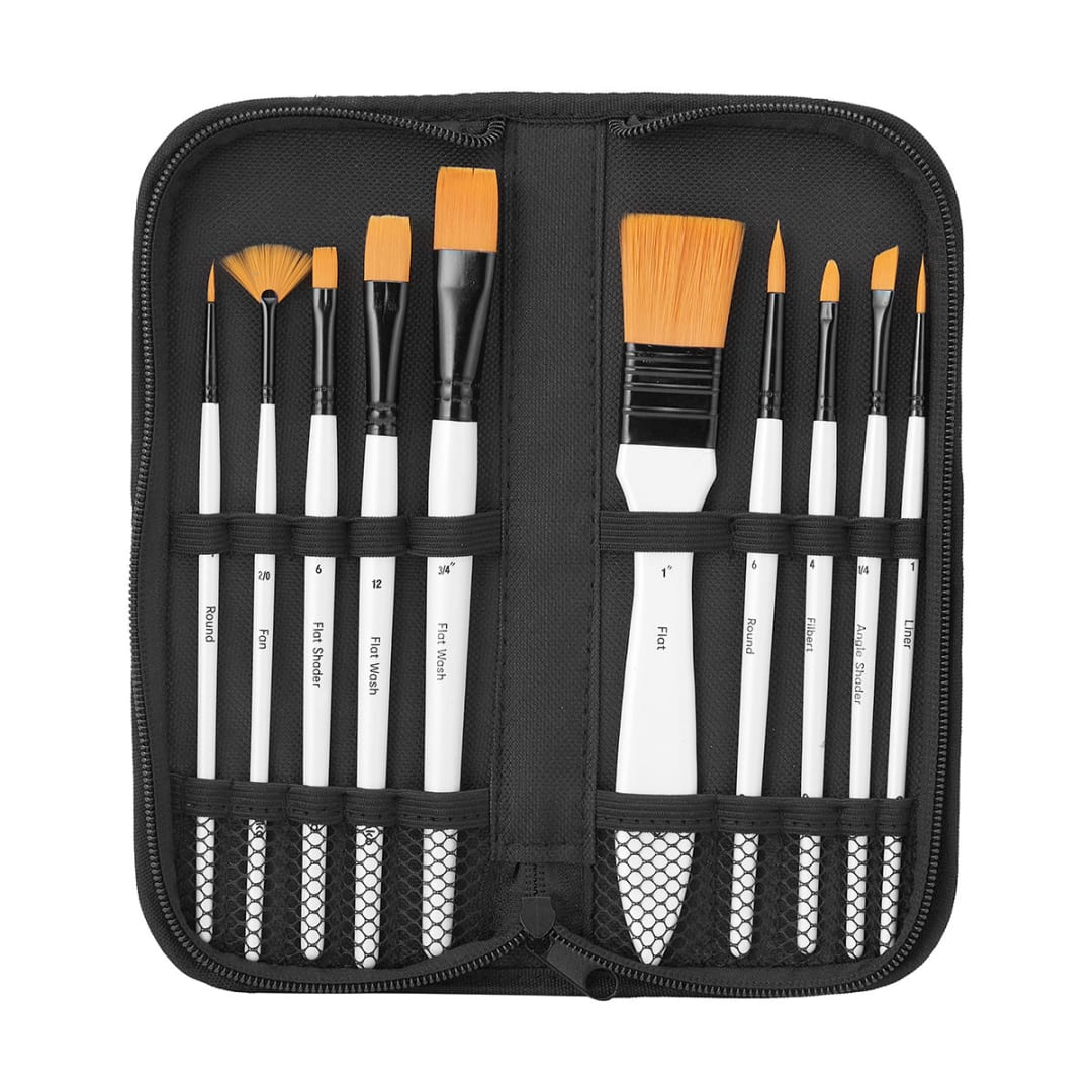 10 Piece Paint Brush Set in Wallet Kmart