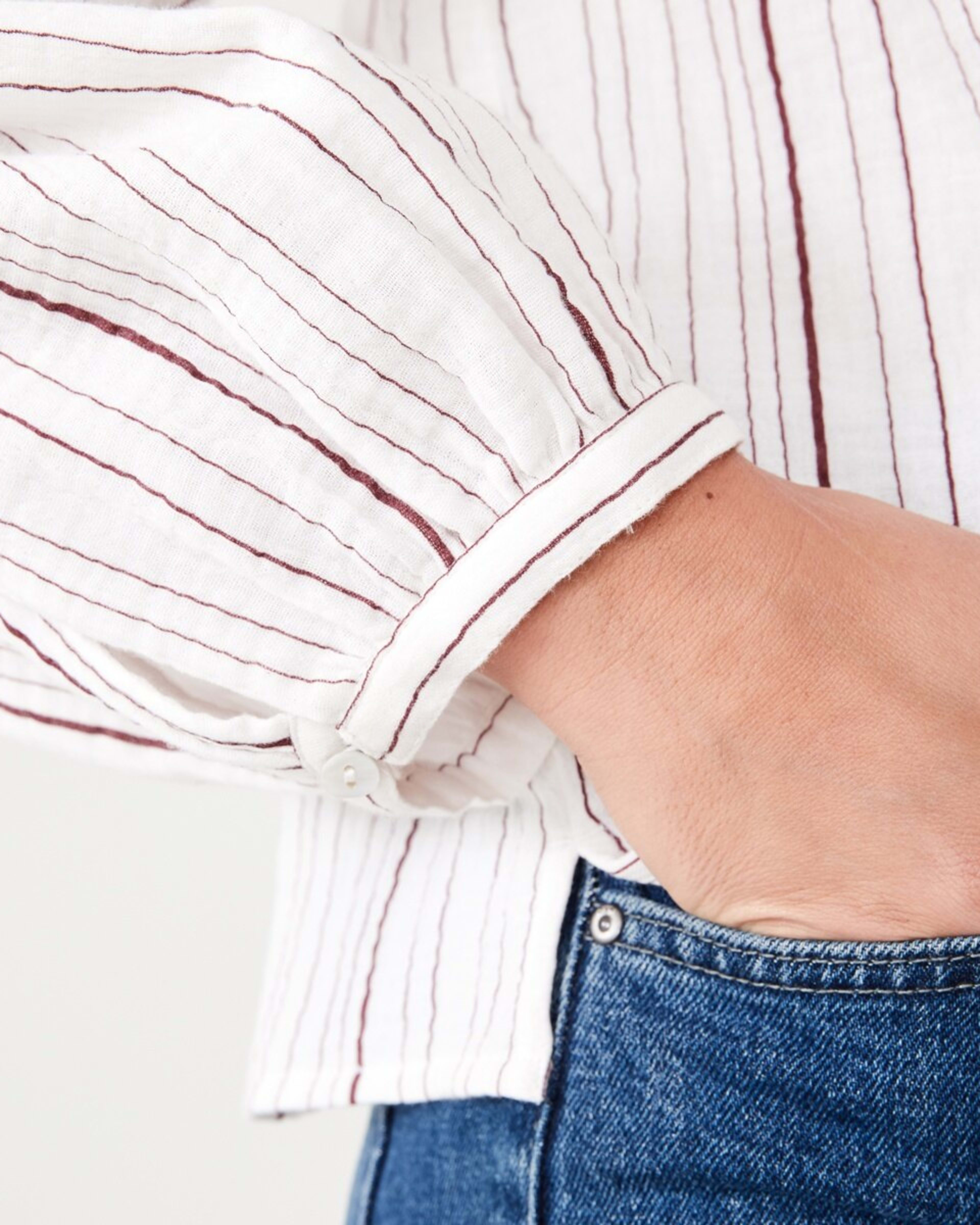 6 Long Sleeve Double Cloth Top VARIGATED STRIPE WHITE, 6 of 6