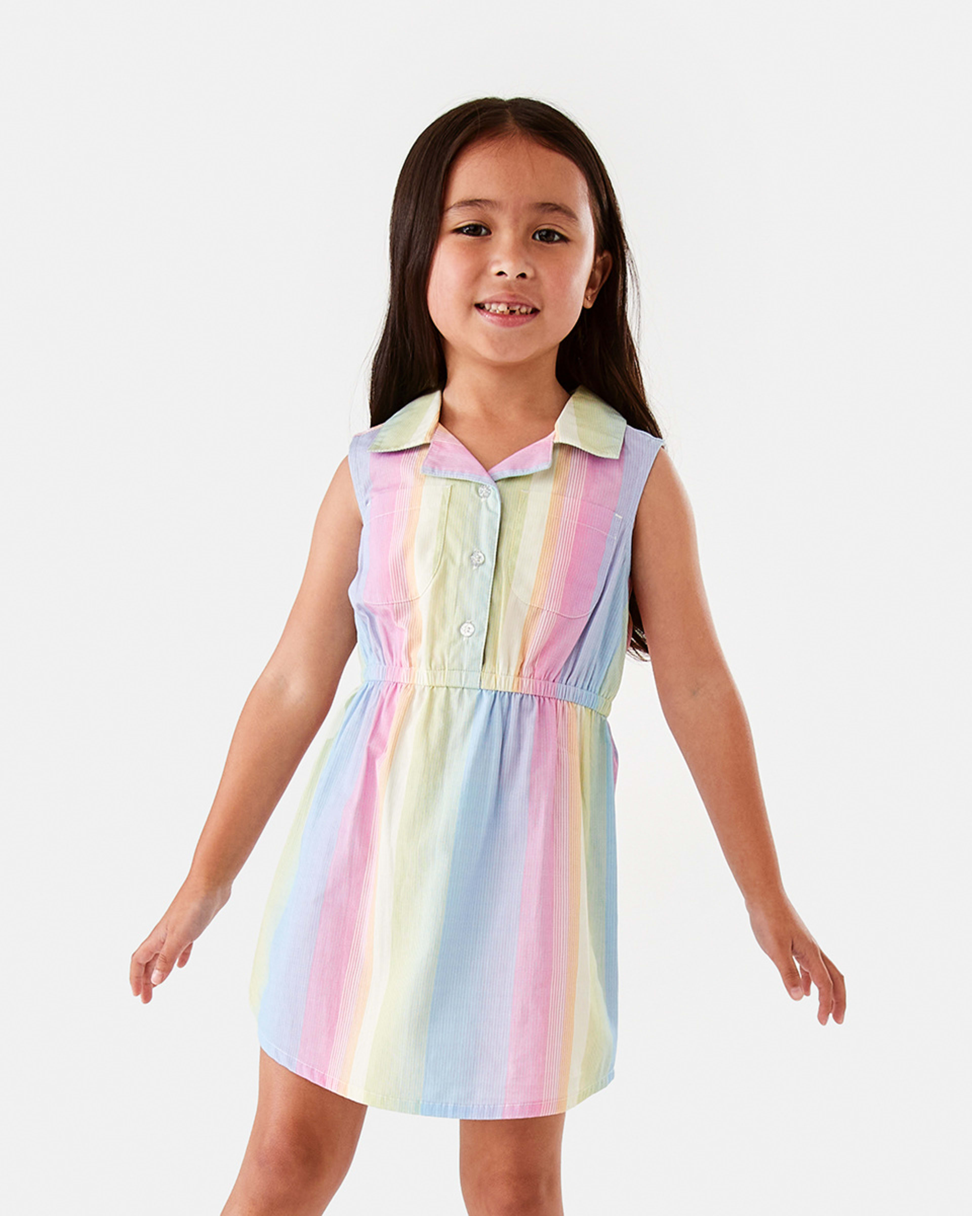 1 Sleeveless Printed Shirt Dress Mlt Stripe