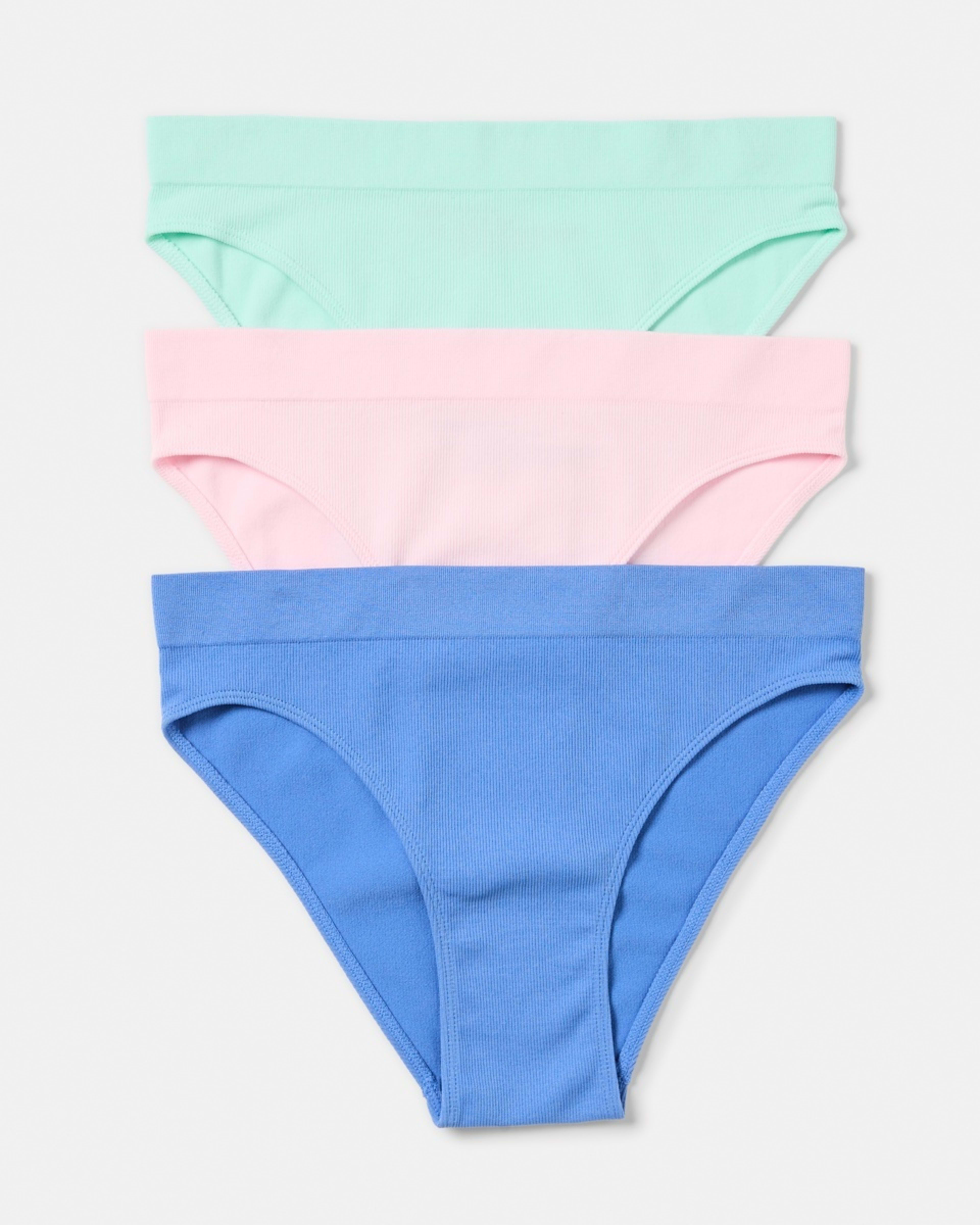 1 3 Pack Ribbed Seamfree Hi-Waist Bikini Briefs BLUE MARINE, BALLERINA, BRIGHT MINT