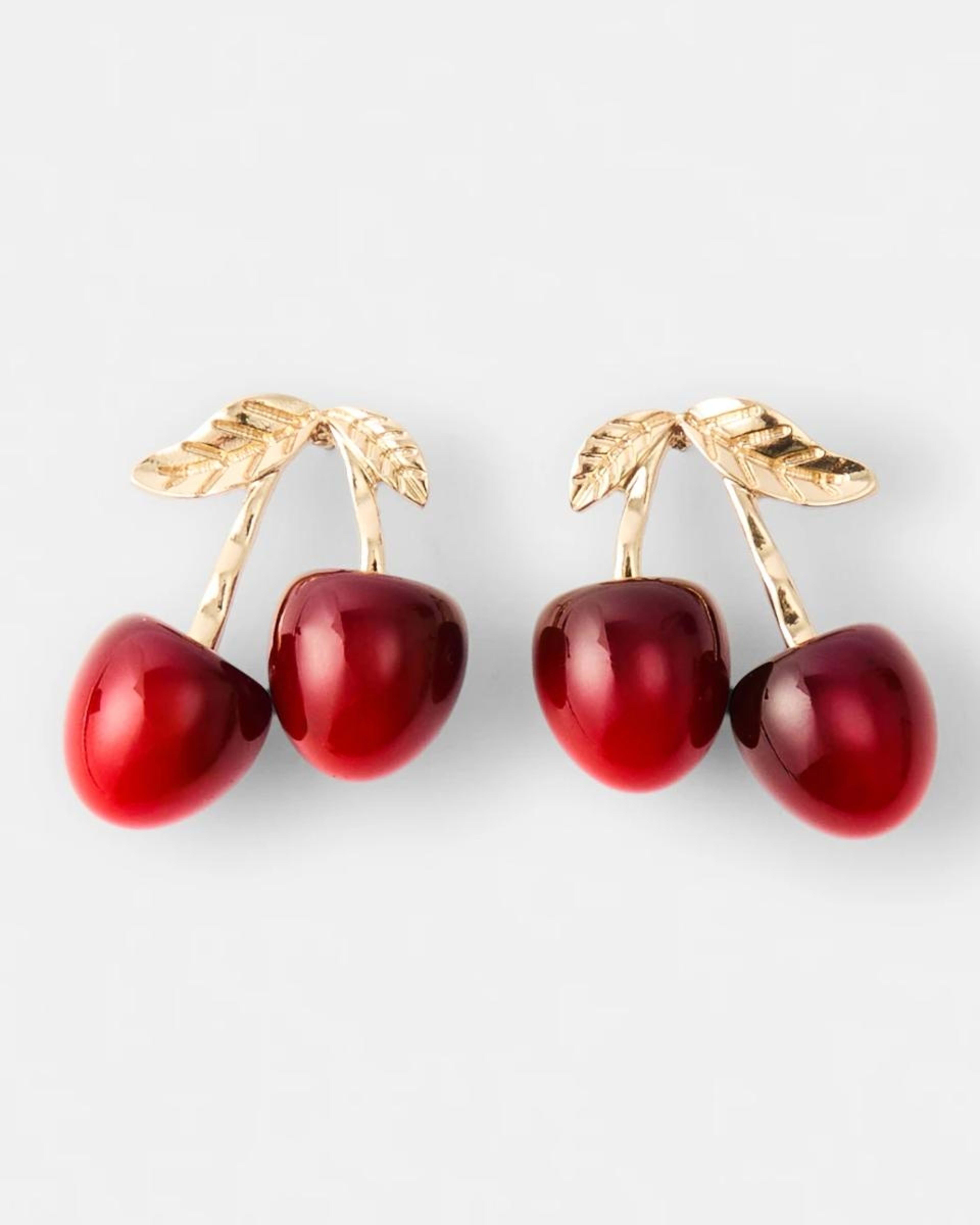 1 3D Cherry Stud Earrings - Red and Gold Tone BURGUNDY CHERRY, 1 of 5