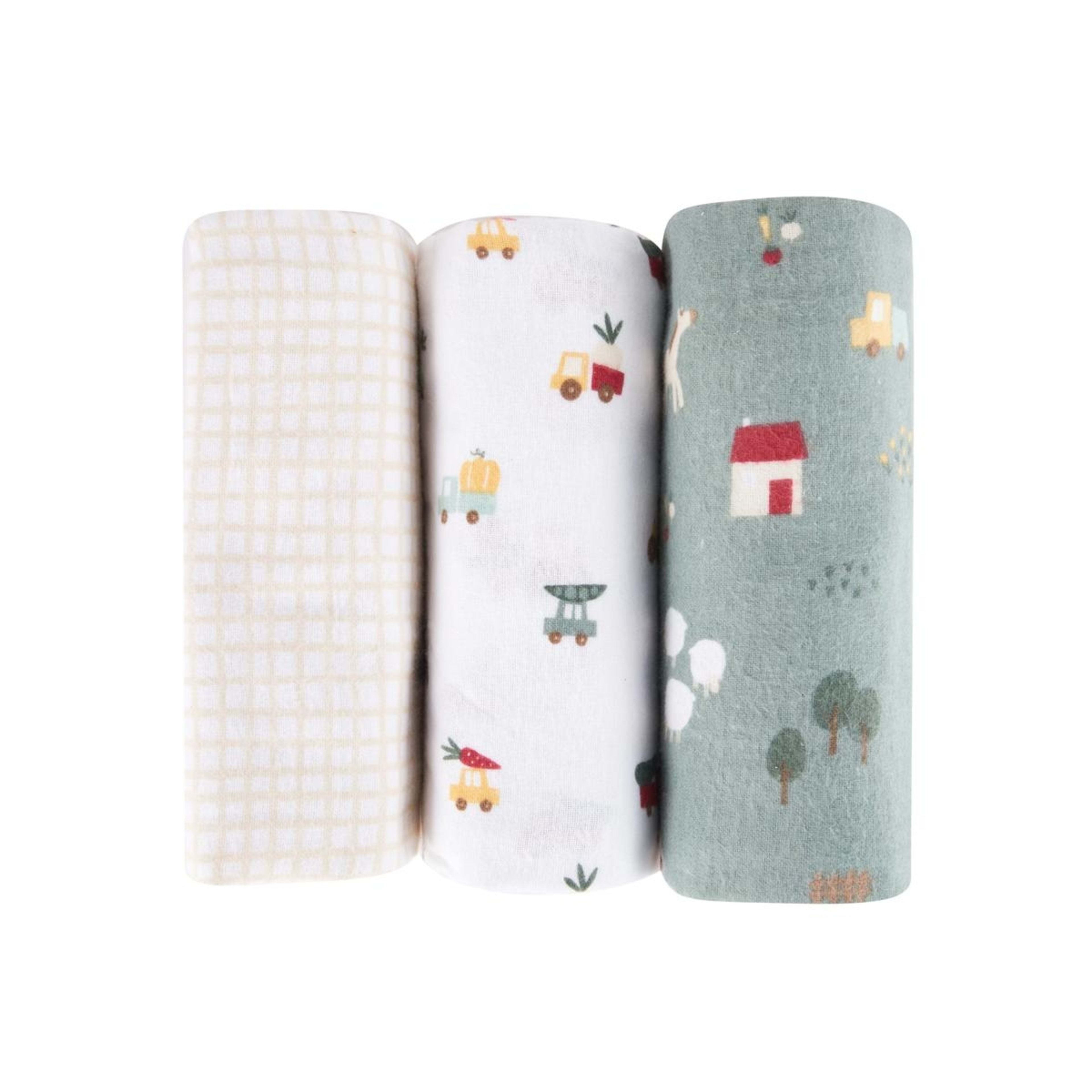 3 3 Pack Cotton Flannelette Wraps - Farm, 3 of 7