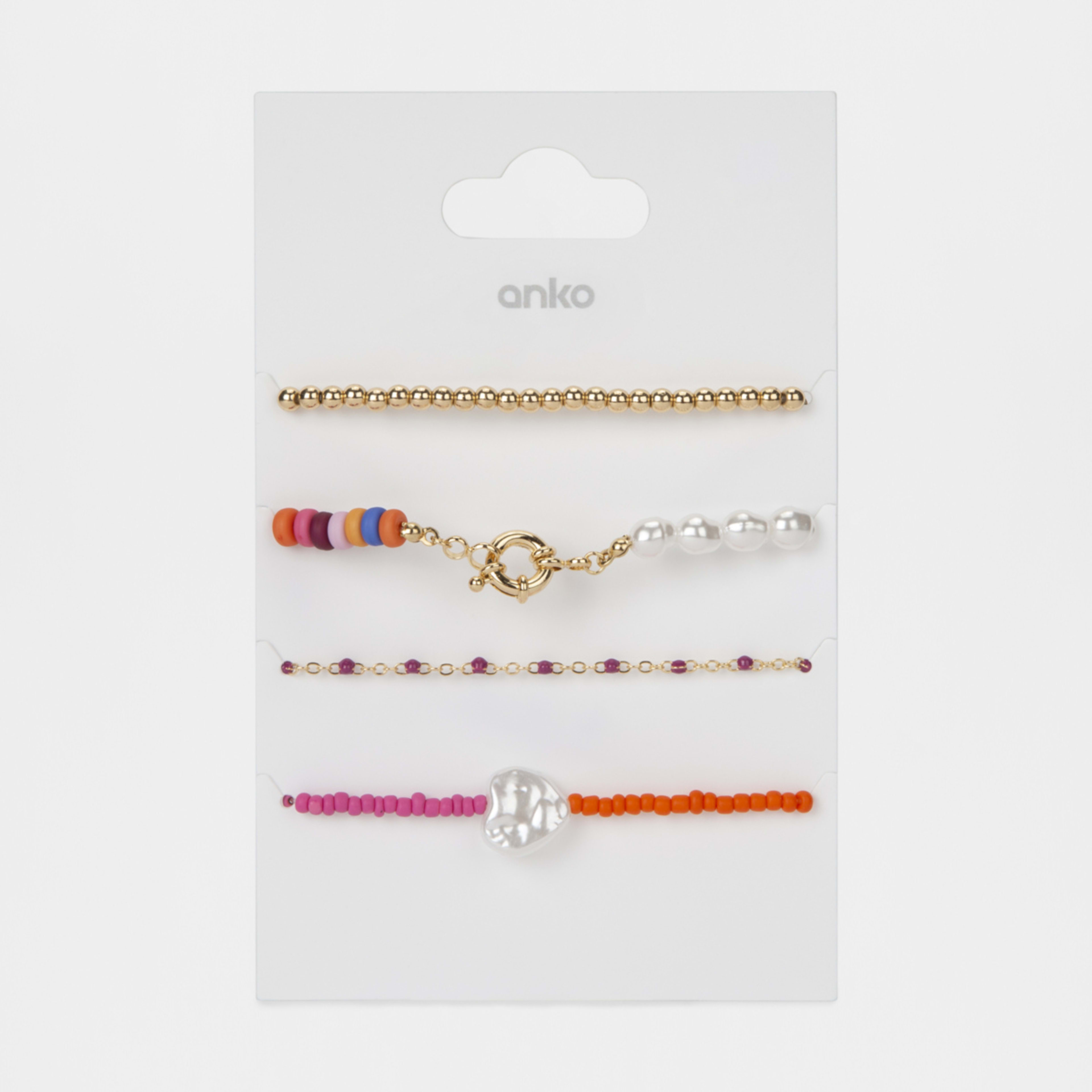 4 Pack Bead and Pearl Mixed Wrist Bracelets Kmart NZ