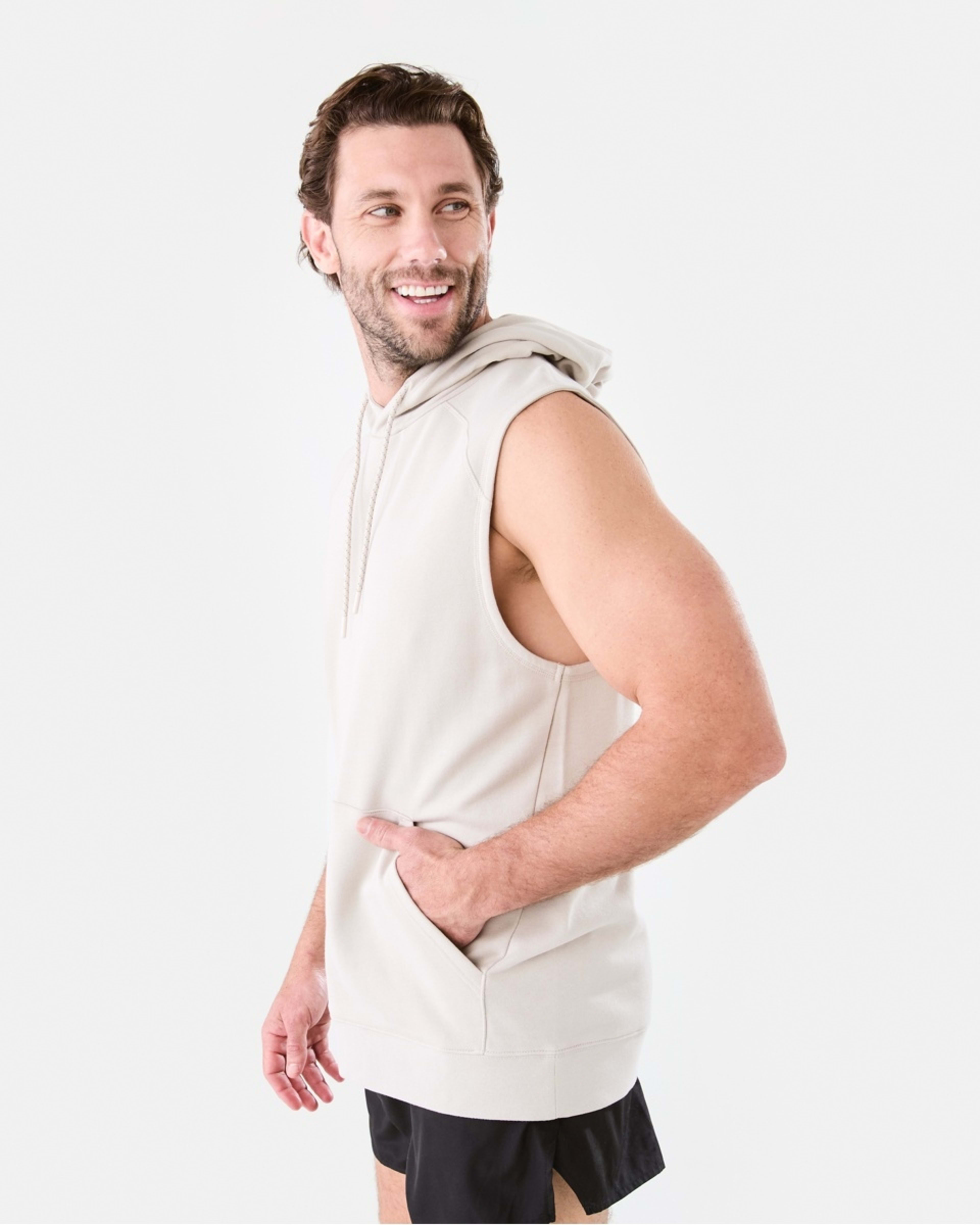 2 Active Mens Sleeveless Hoodie Sil Beige, 2 of 6