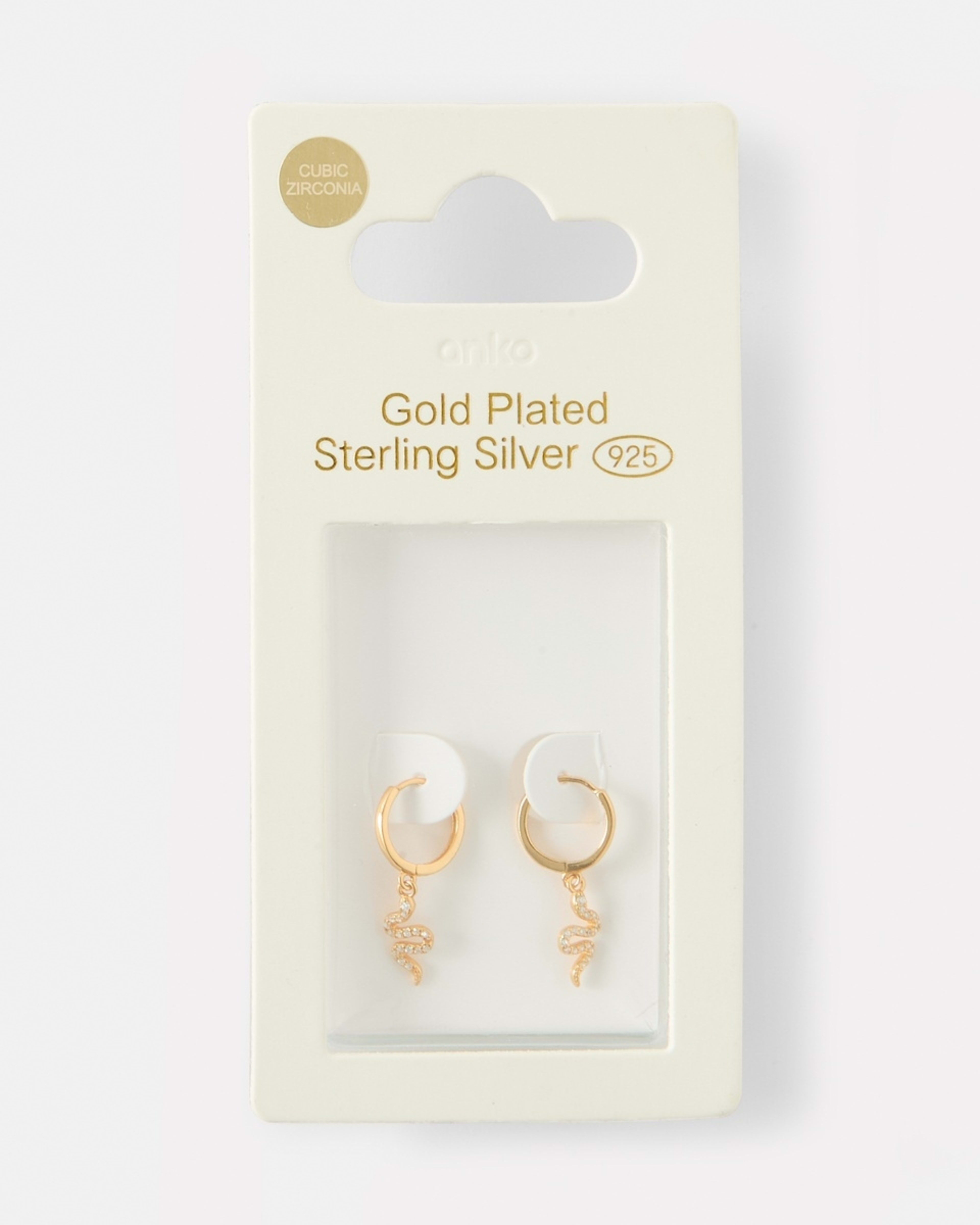 5 Gold Plated Sterling Silver 925 Snake Huggie Hoop Earrings Gold, 5 of 5