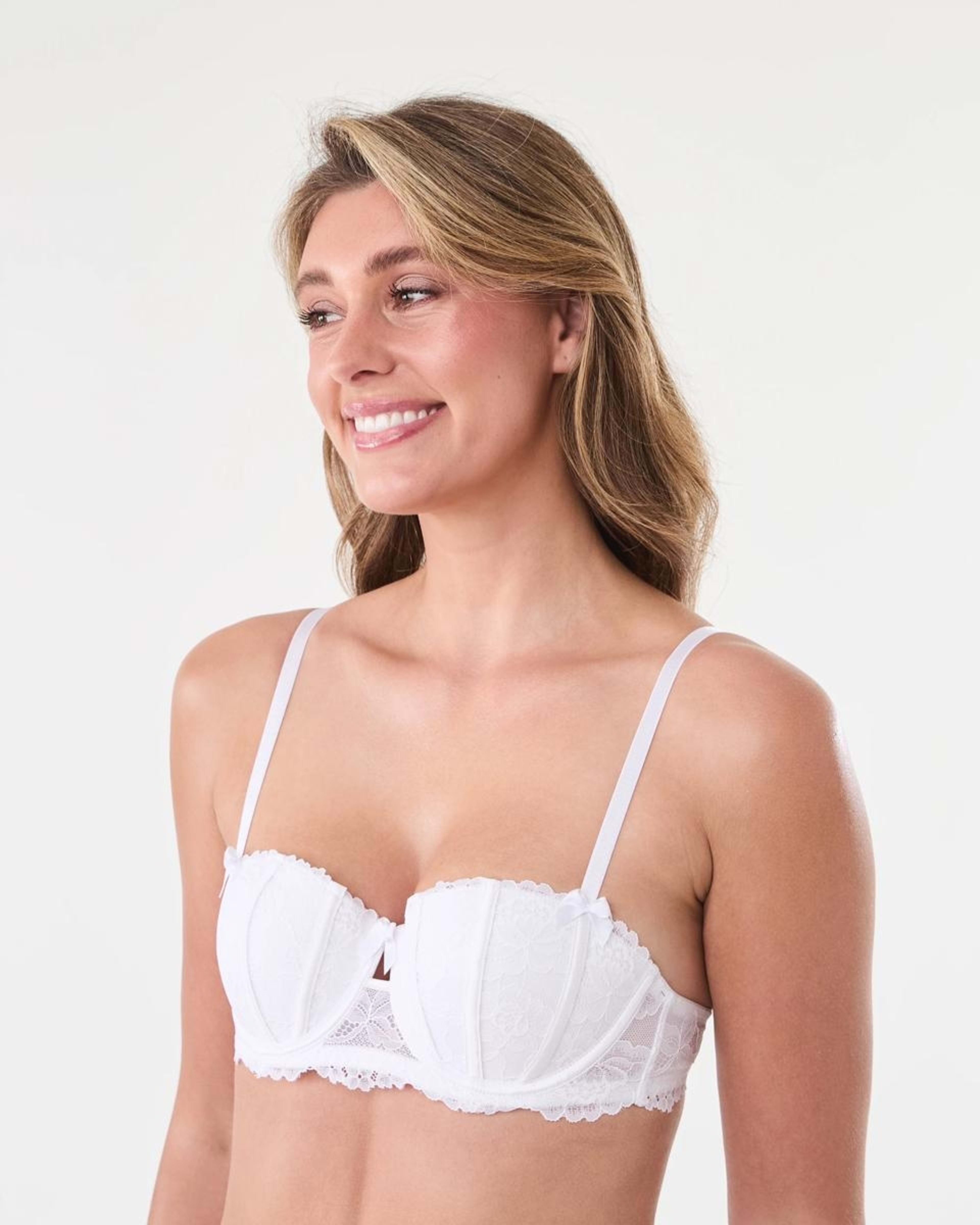 2 Co-ordinated Mesh & Satin Balconette Push-Up Bra White, 2 of 7