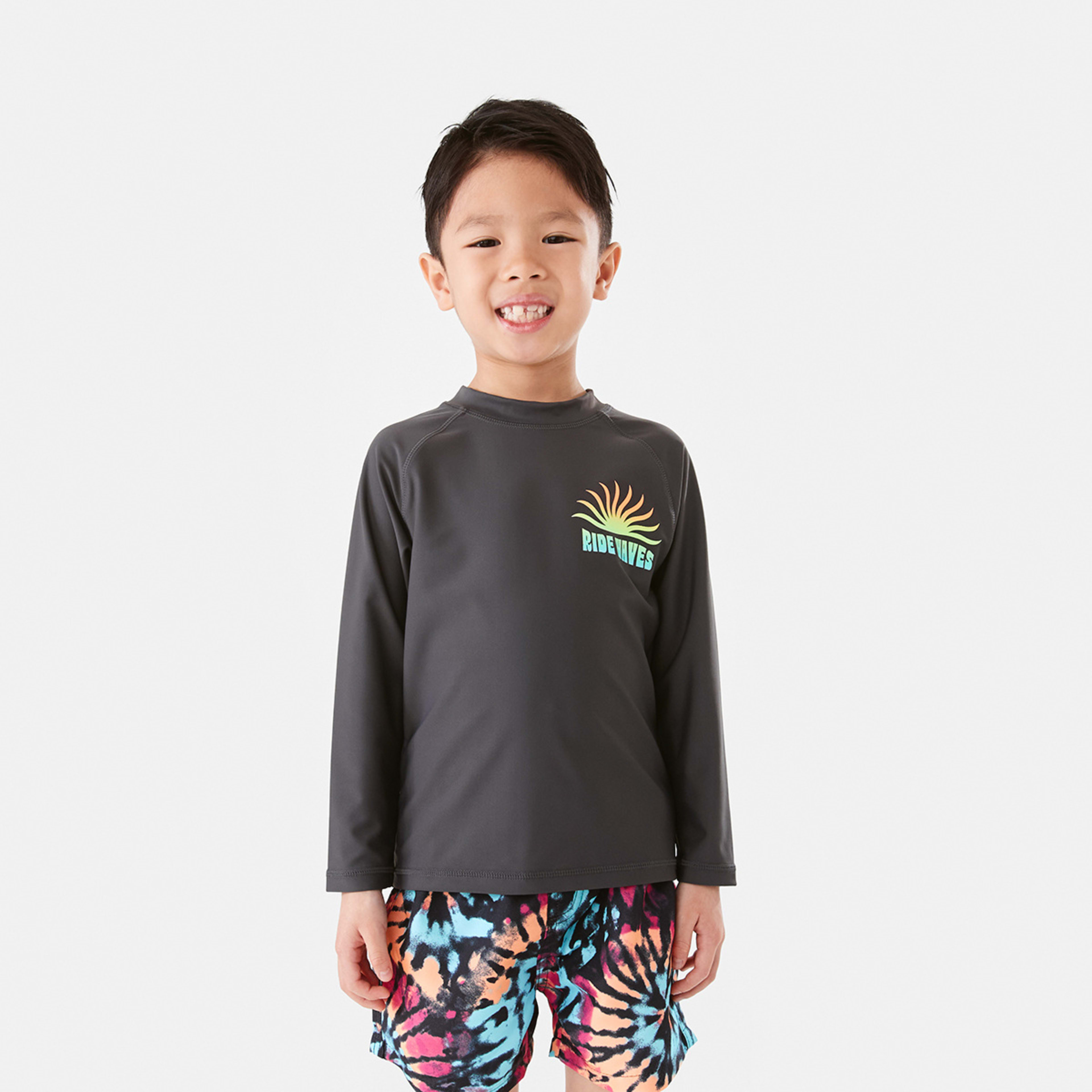 1 Printed Long Sleeve Rash Vest Gry Waves, 1 of 8