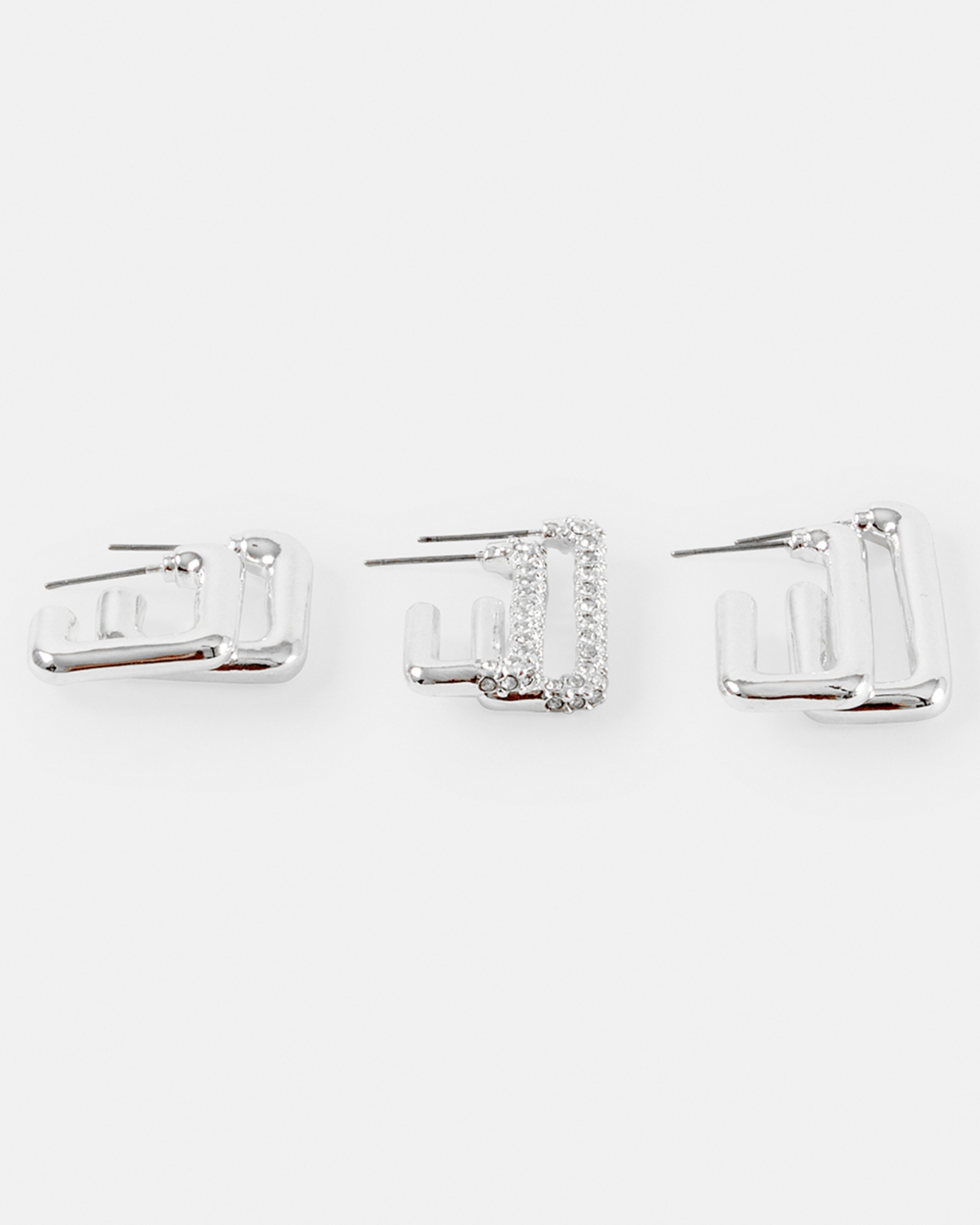 2 3 Pack Square Hoop Earrings - Silver Tone Silver, 2 of 5
