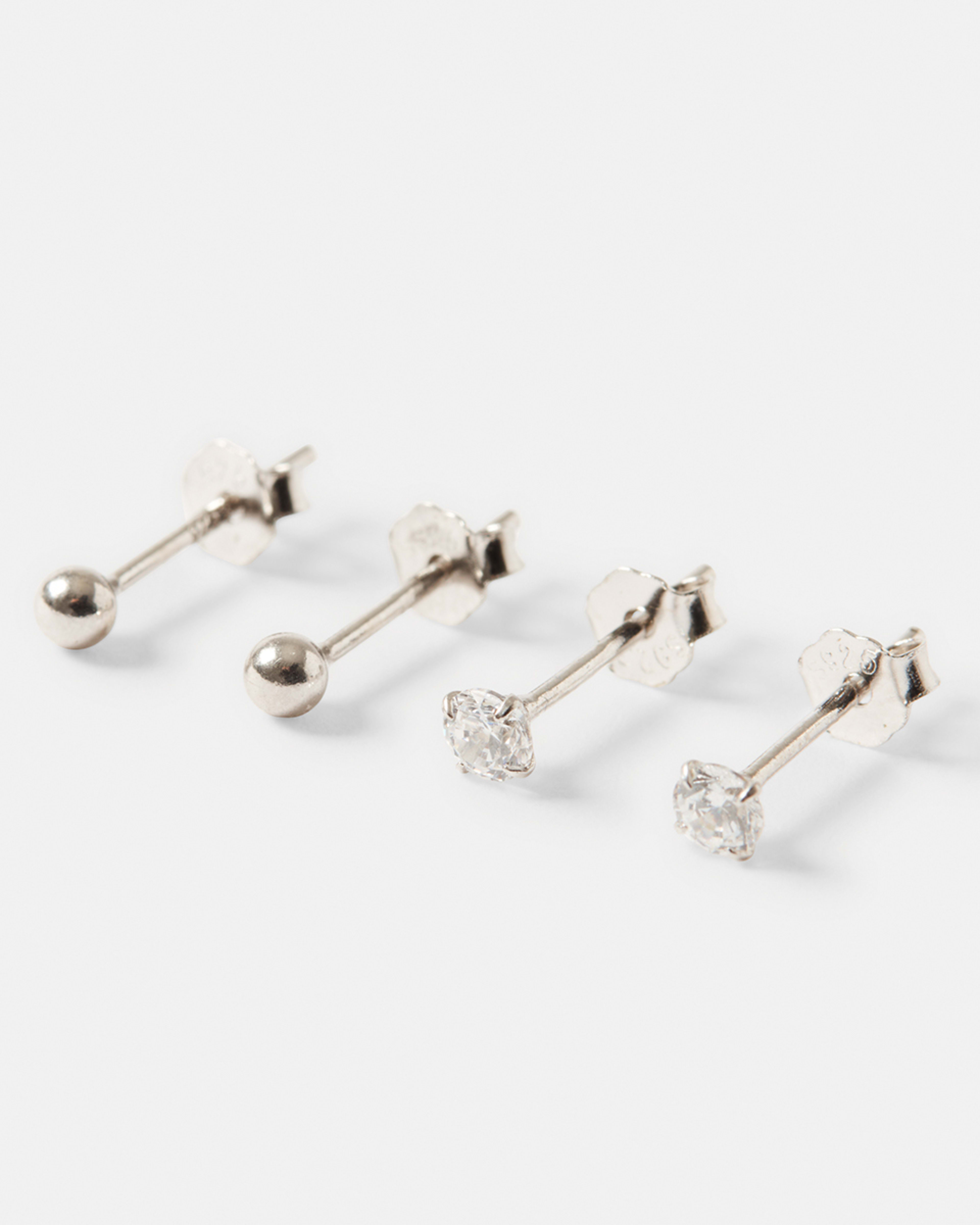 1 2 Pack Stud and Clear Gem Earrings - Gold Tone Silver, 1 of 5