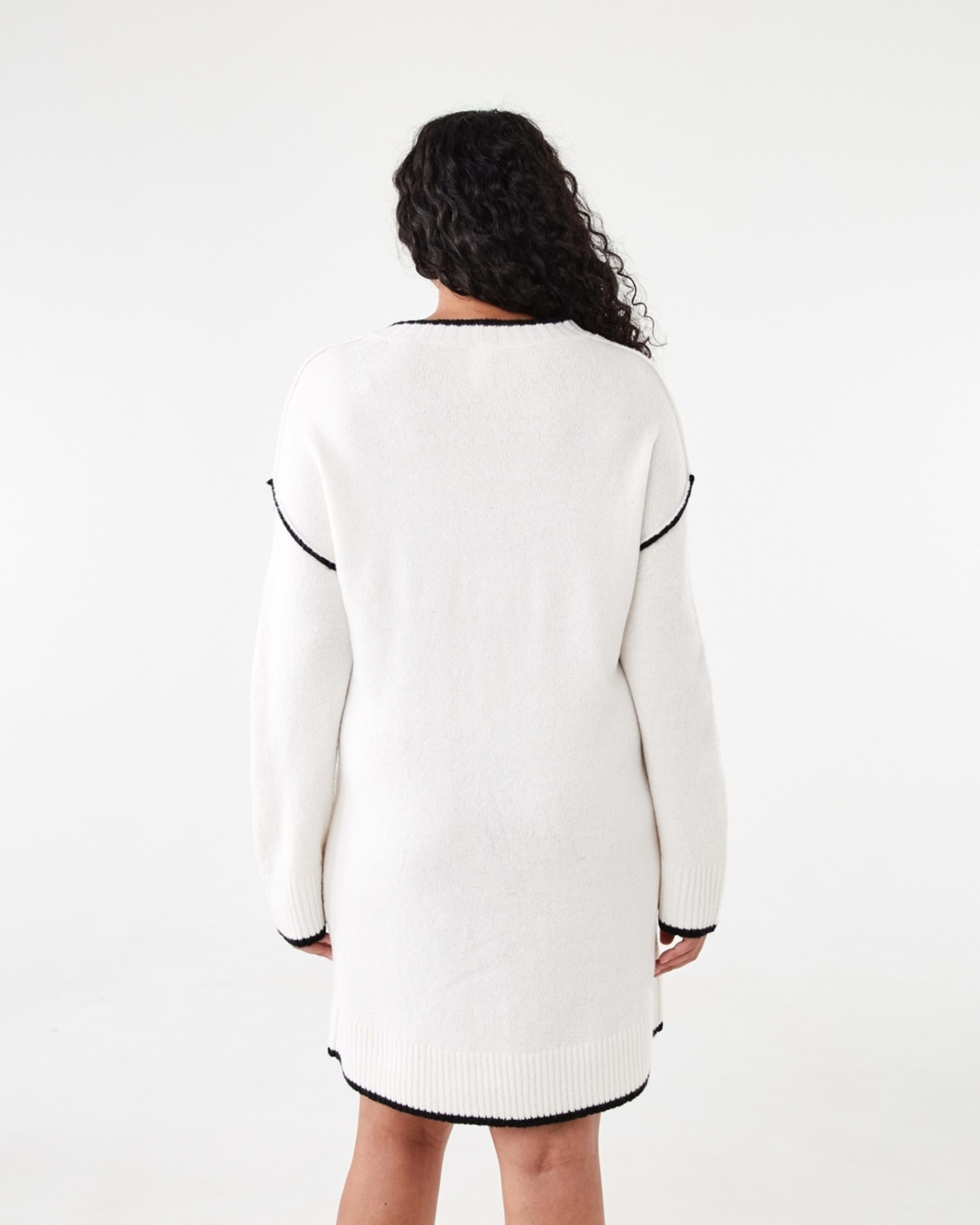 3 Long Sleeve V-Neck Sweater Mini Dress Ecru, 3 of 8