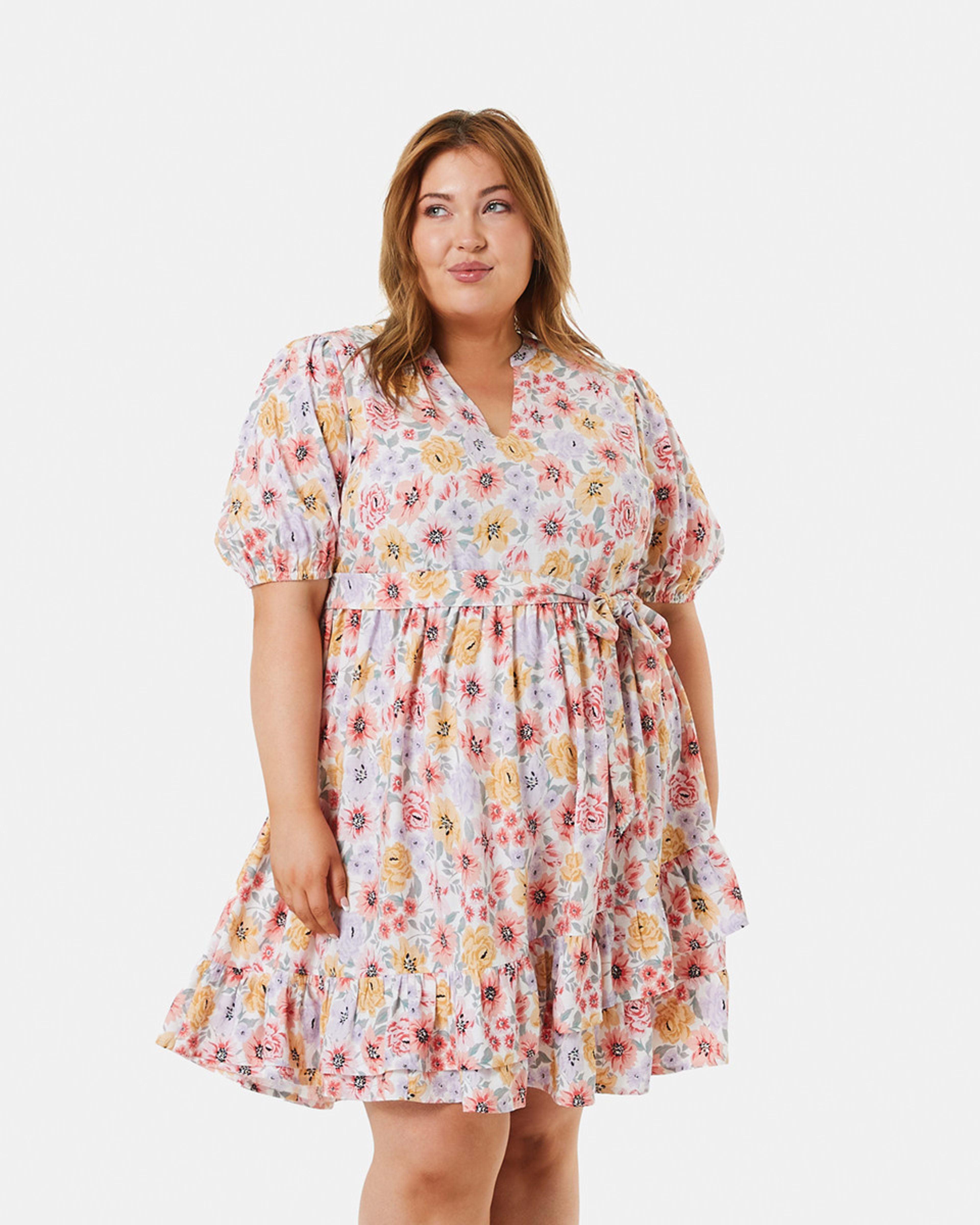 Curve Short Sleeve Print Dress Kmart
