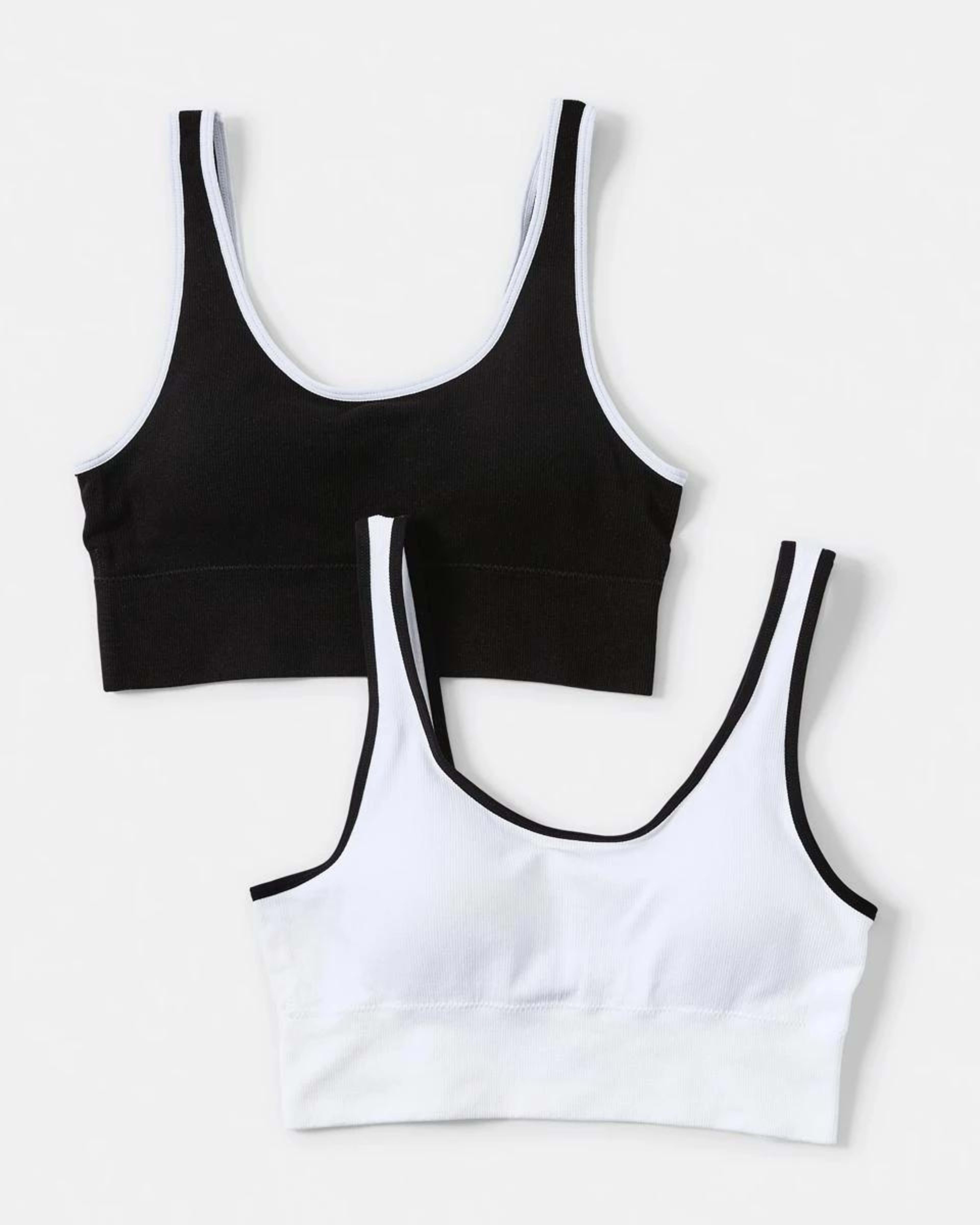 1 2 Pack Wirefree Seamfree Trim Crop Top WHITE, BLACK, 1 of 9