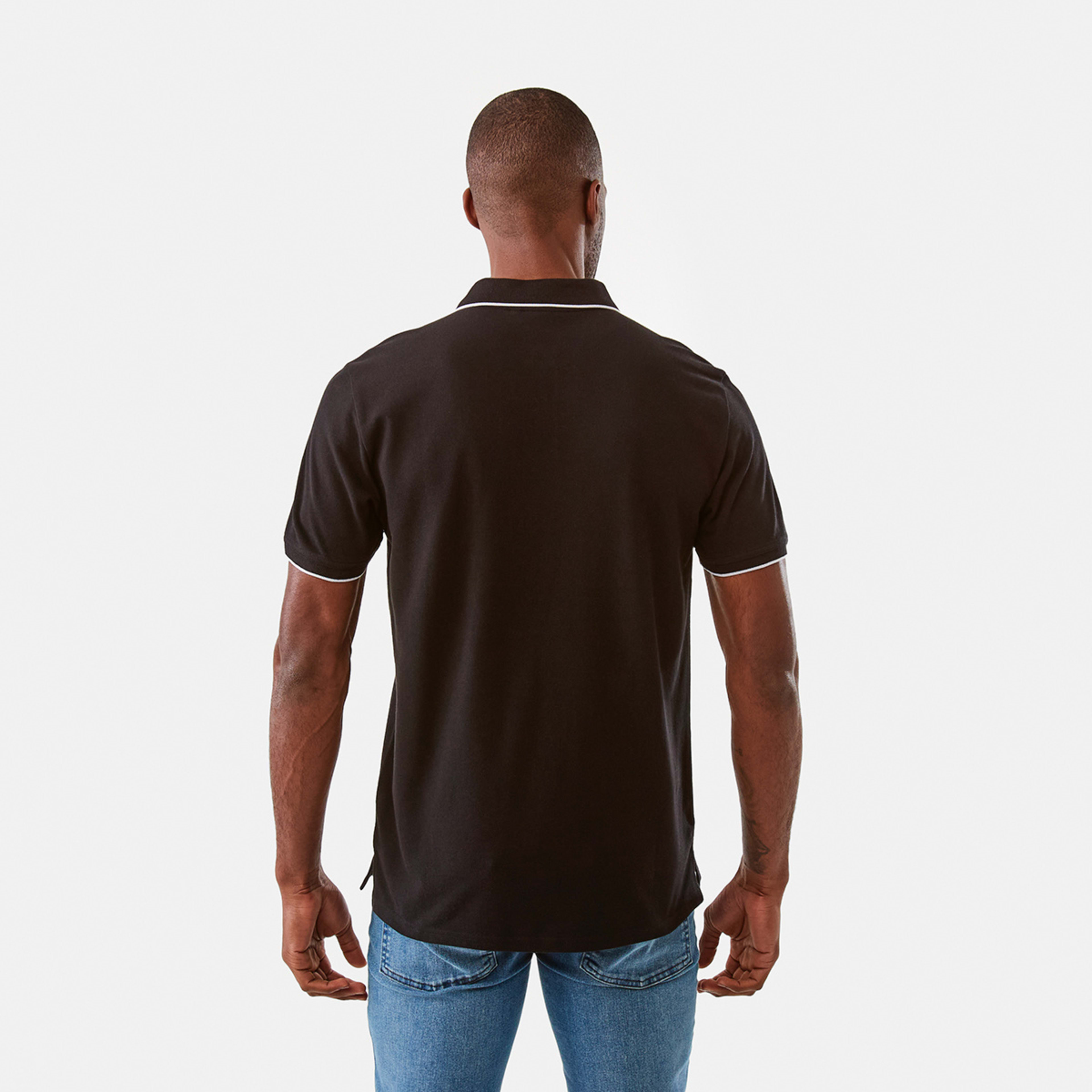 3 Tipped Pique Polo Shirt Black, 3 of 7