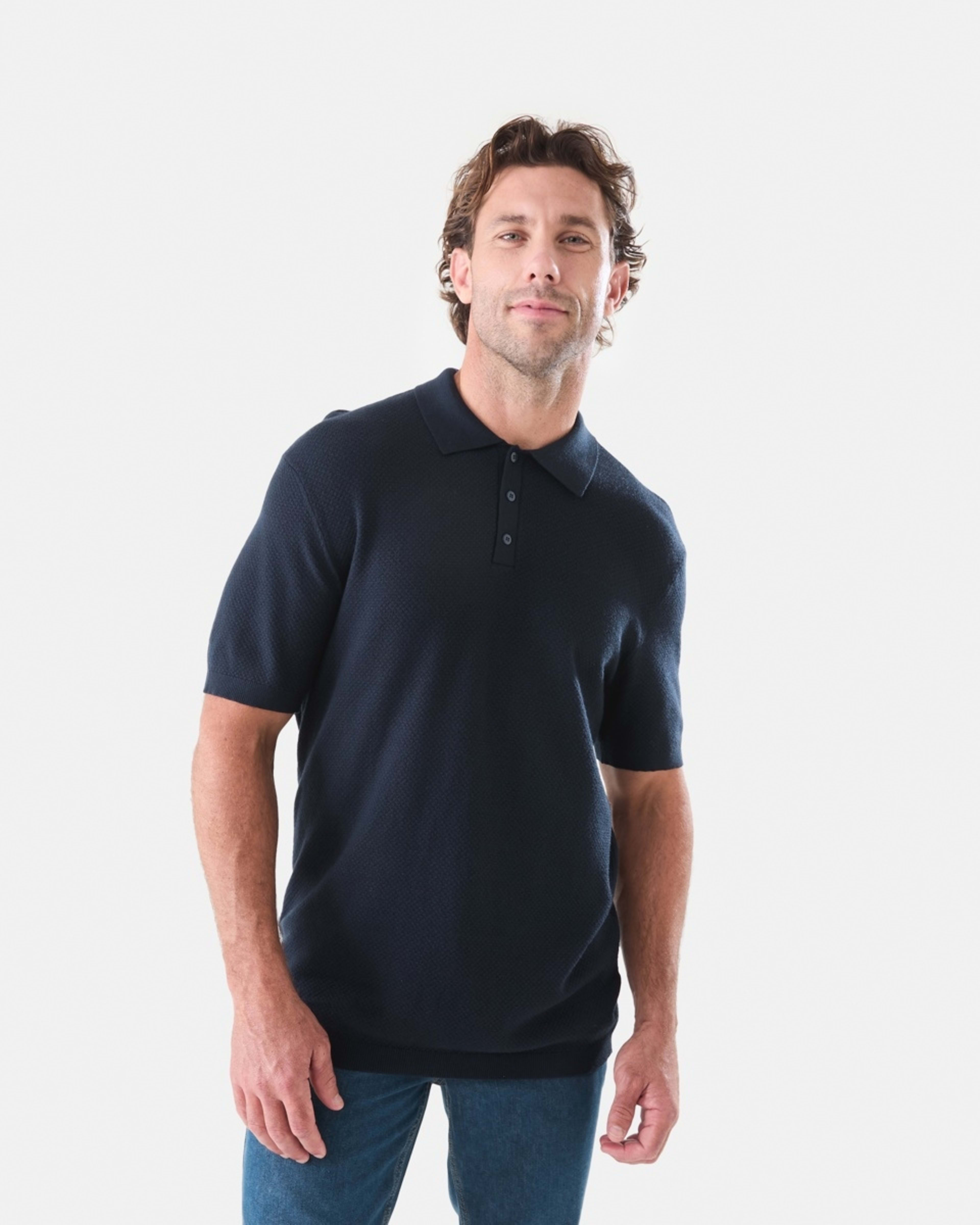 1 Button Up Knit Polo Shirt Sky Cptn, 1 of 5