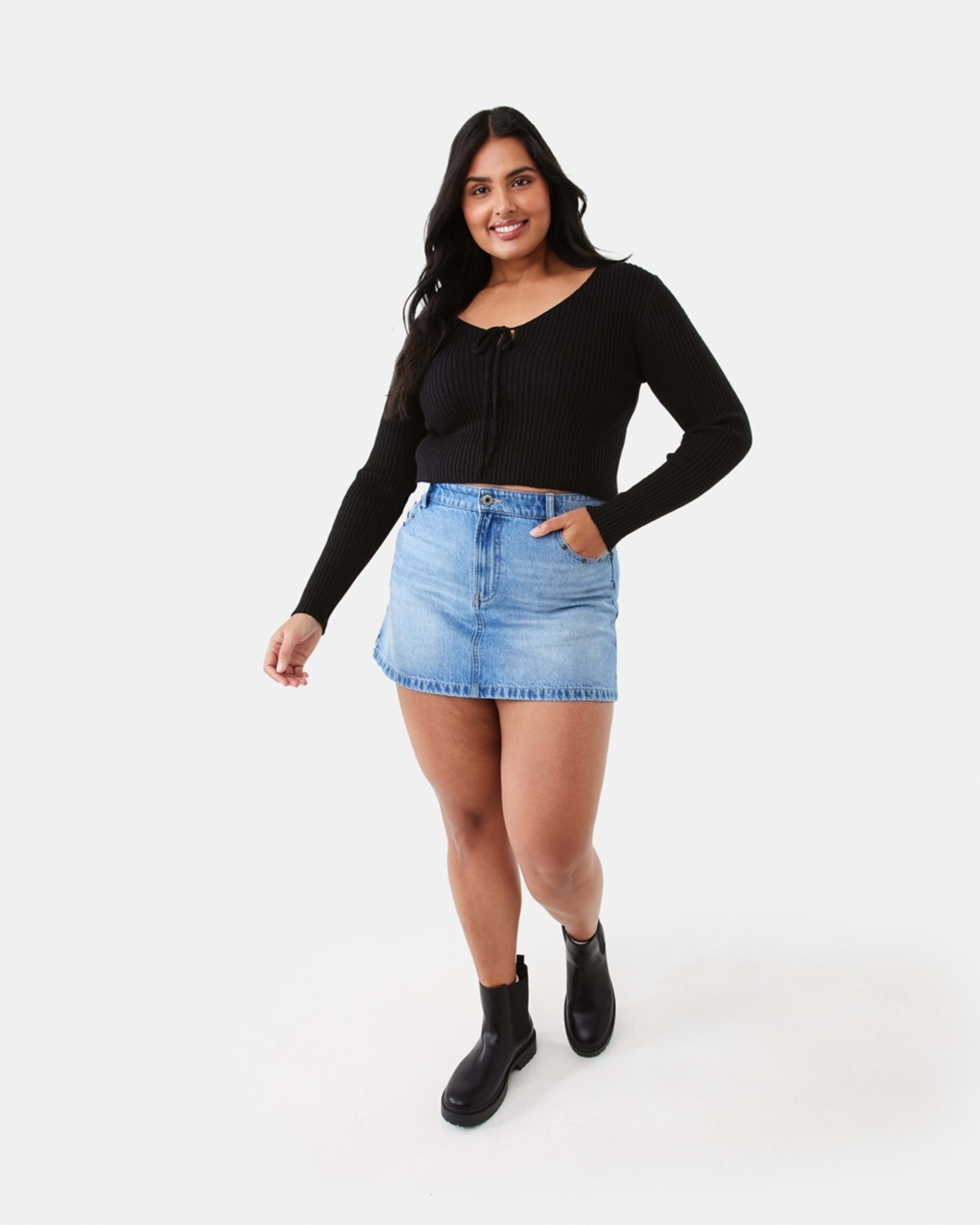 4 Studded Denim Mini Skirt Mid Wash, 4 of 9