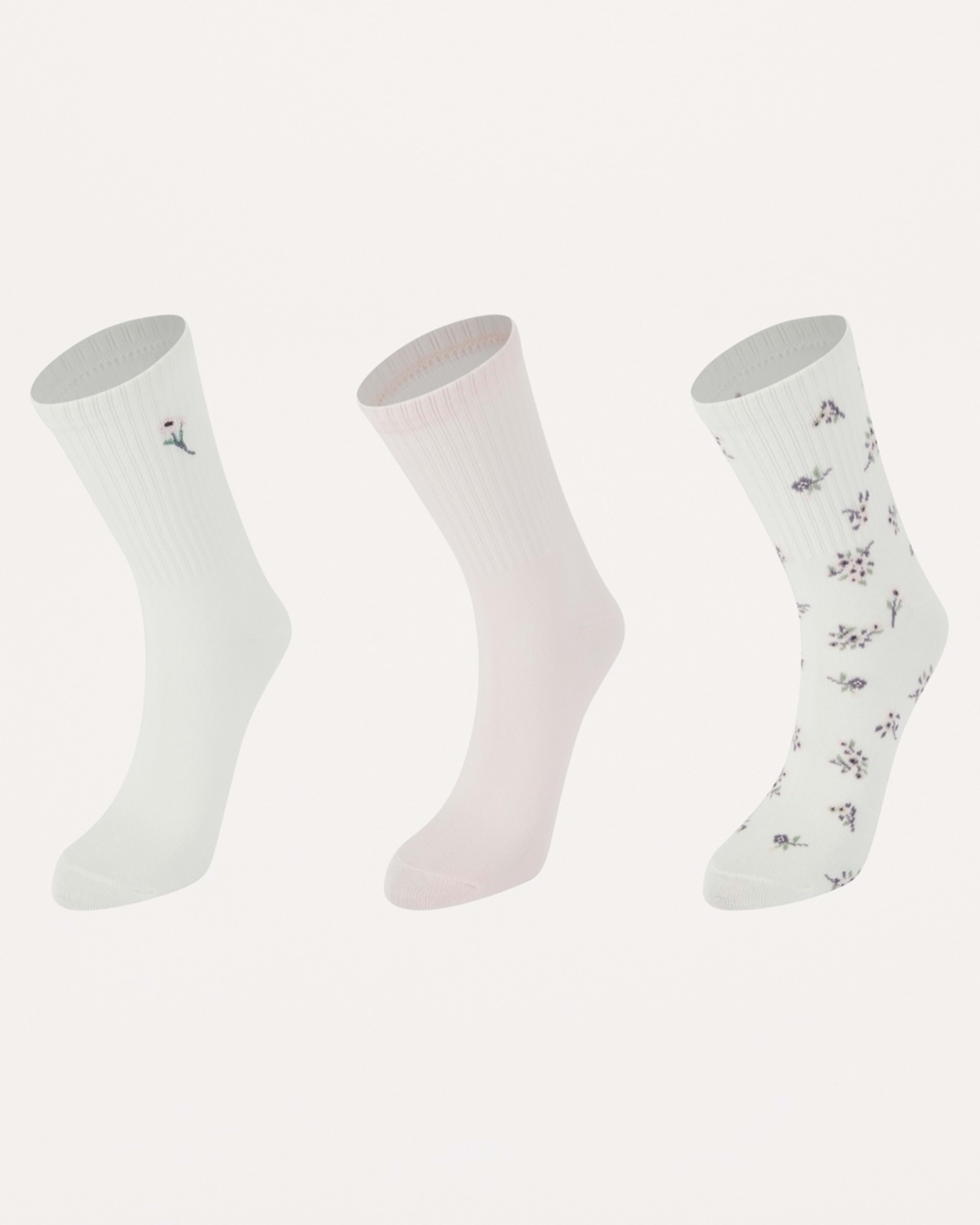 1 3 Pack Rib Quarter Crew Socks FLORAL BALLERINA PINK, 1 of 3