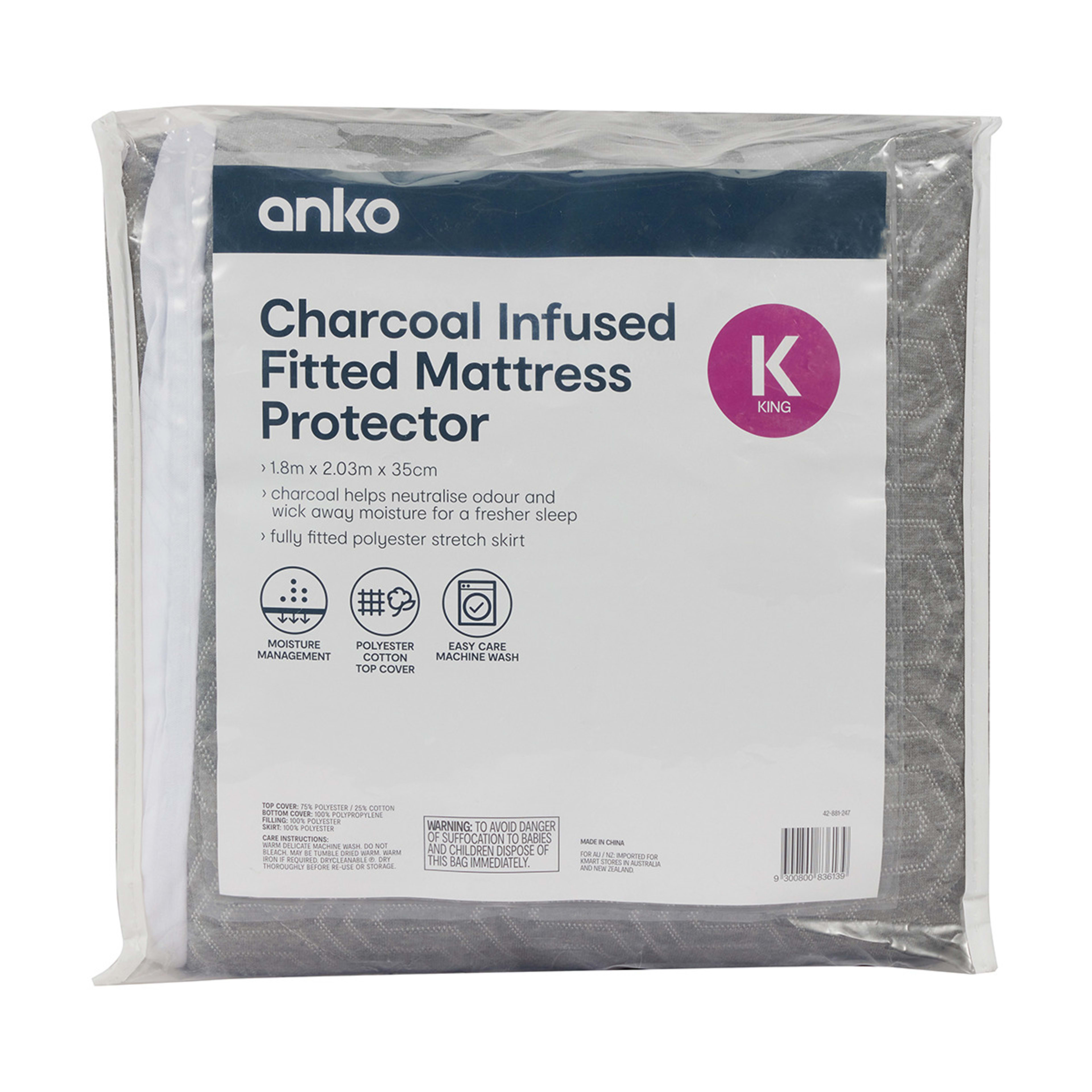 Charcoal Infused Fitted Mattress Protector King Bed Kmart