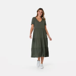 Short Sleeve Tier Midi Dress