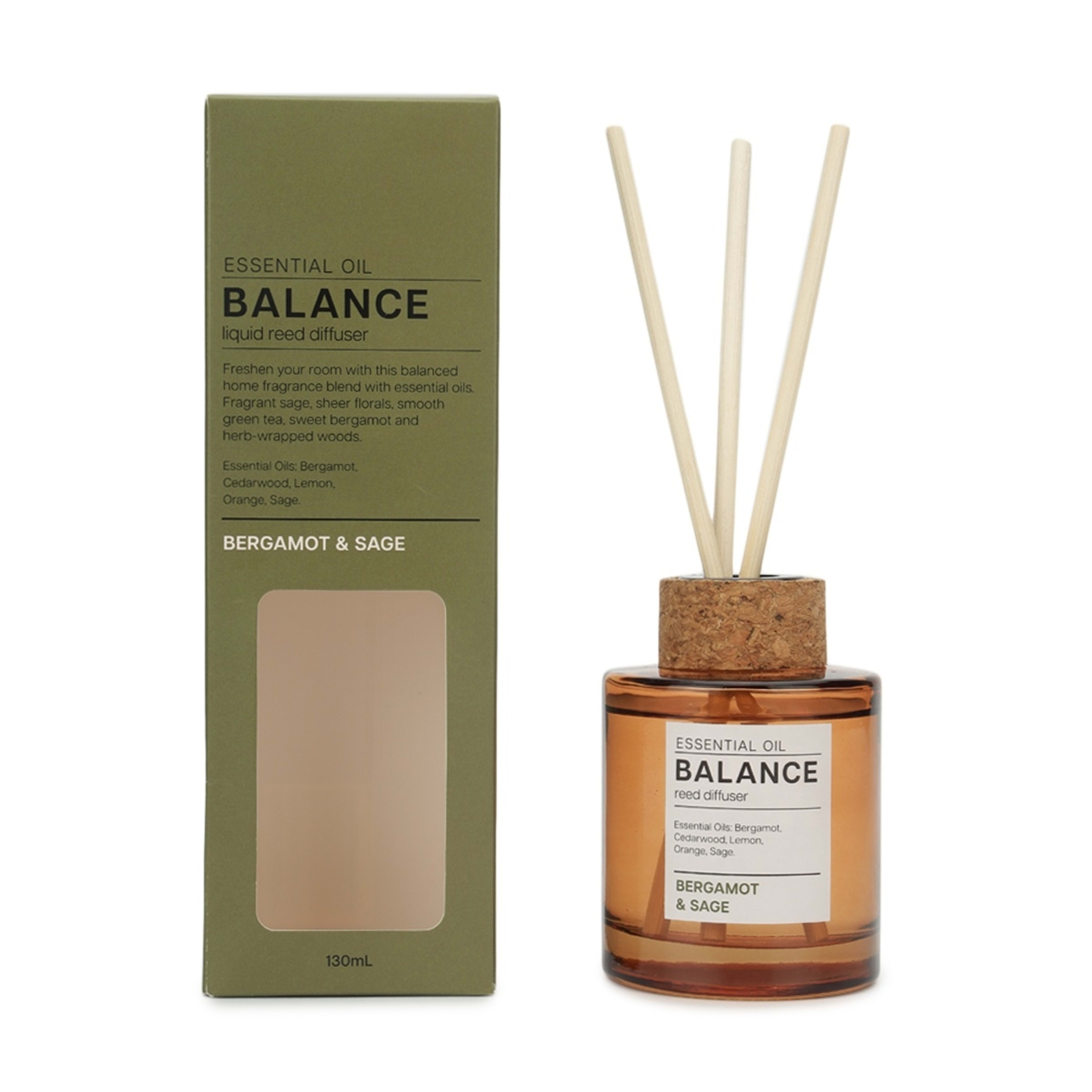 1 Aroma Balance Bergamot and Sage Essential Oil Blend Liquid Reed Diffuser 130ml, 1 of 7