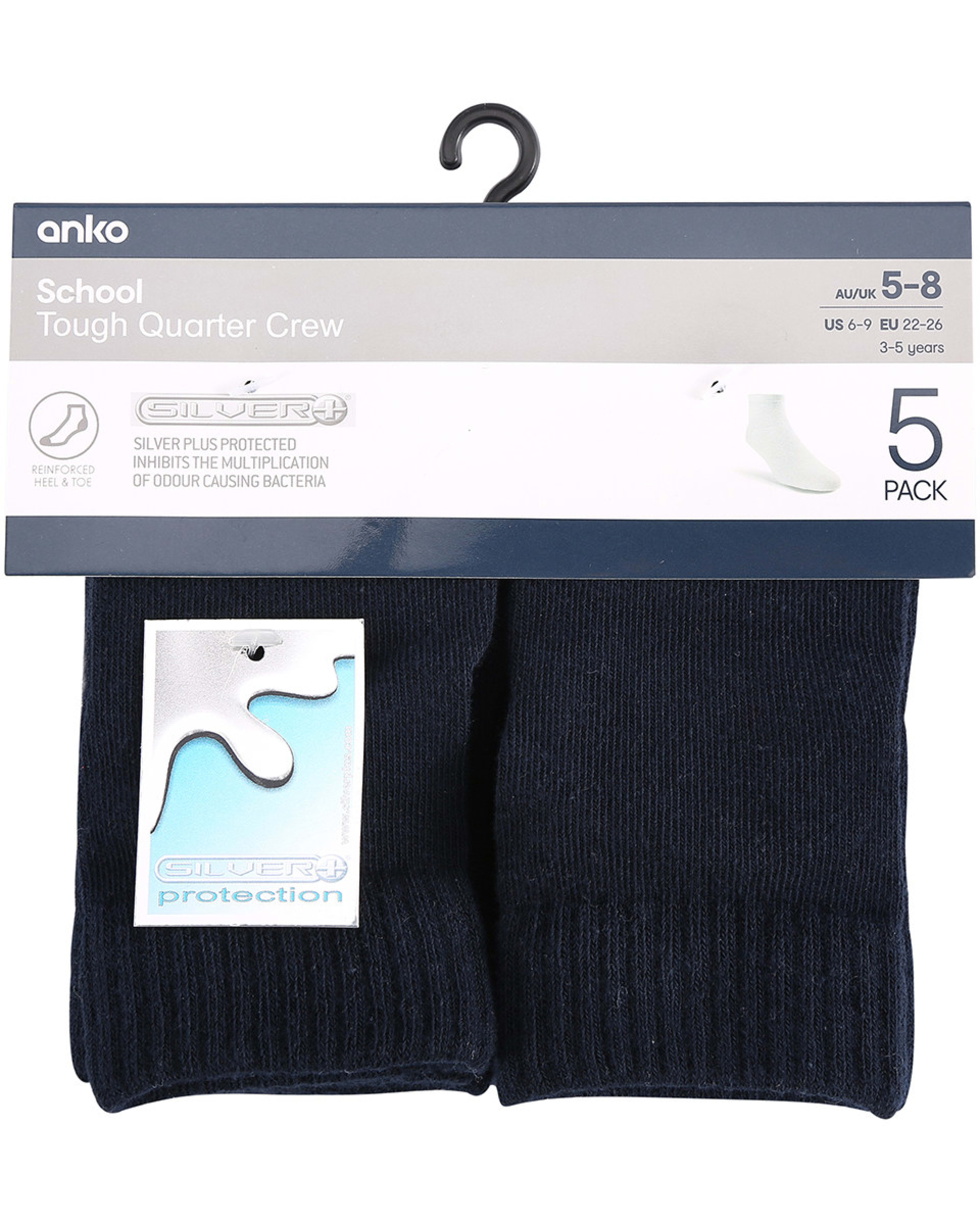 5 Pack Tough Quarter Crew Socks Kmart