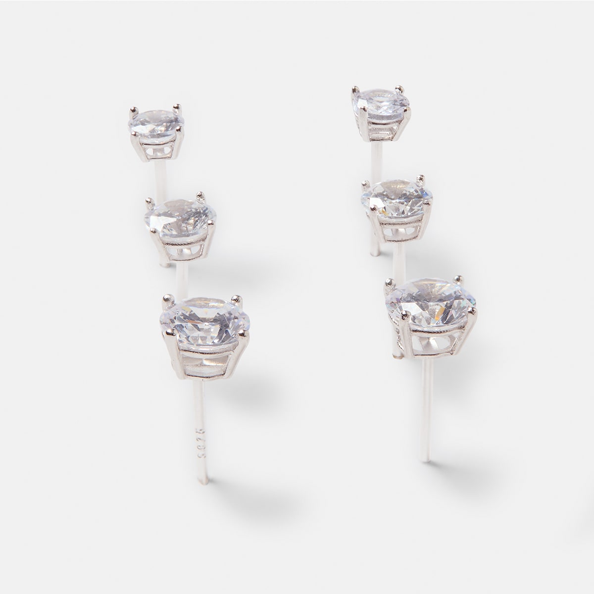 3 Pack Sterling Silver Diamante Stud Earrings Kmart