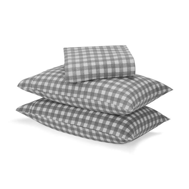 Gingham Flannelette Cotton Sheet Set Queen Bed, Grey Kmart