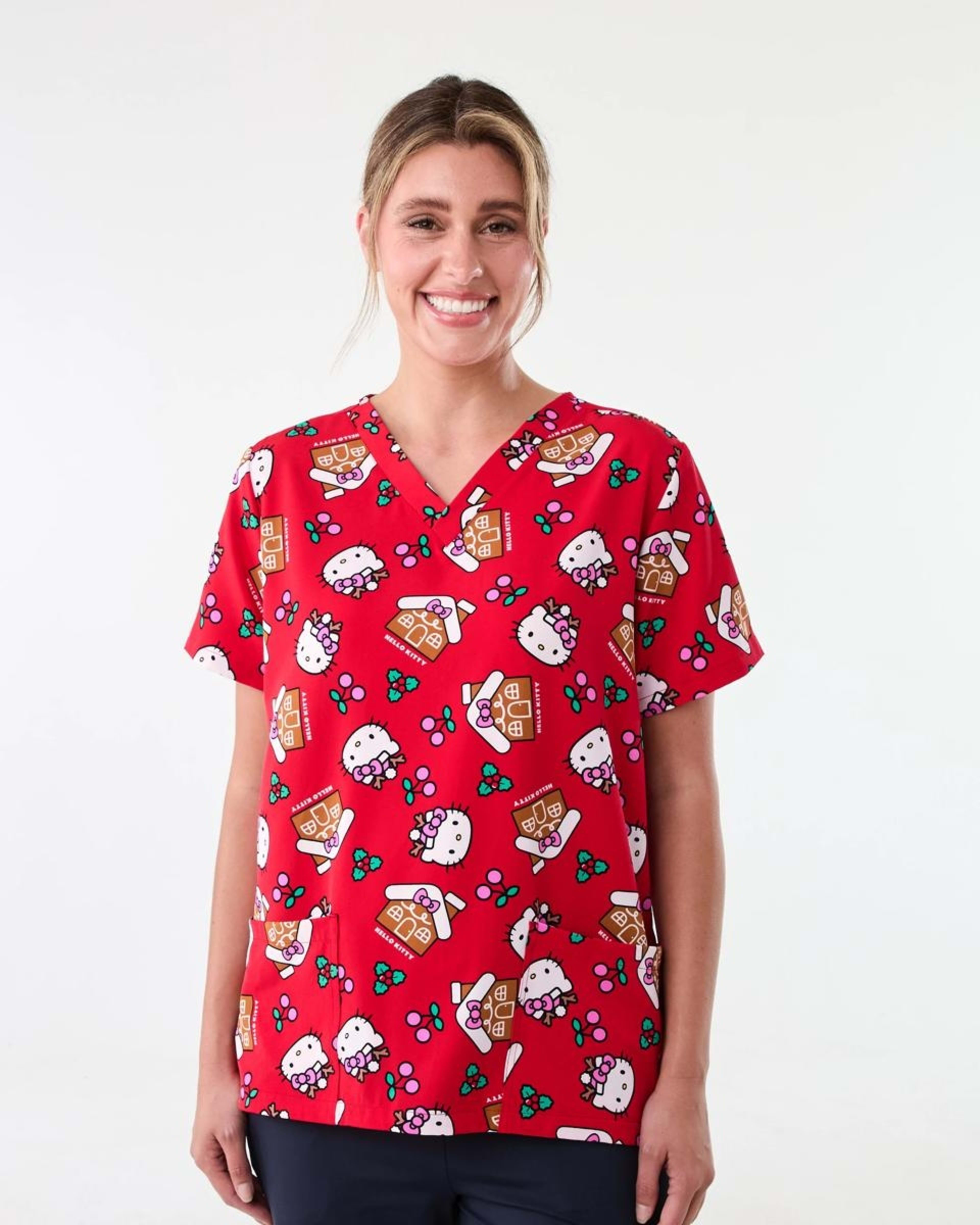 1 Workwear Hello Kitty License Christmas Scrub Top Hellokitty, 1 of 8