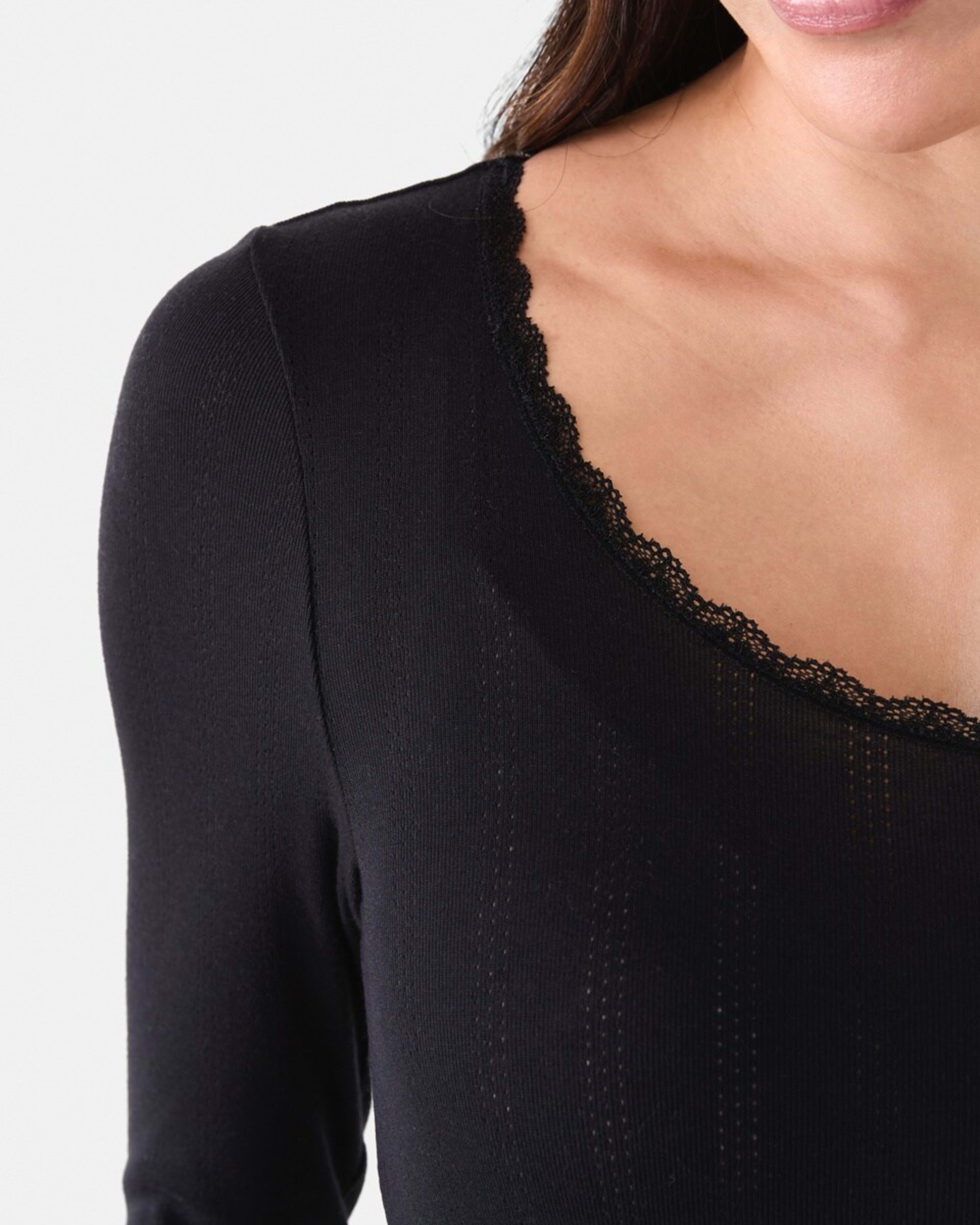 6 Pointelle Long Sleeve Top Black, 6 of 6