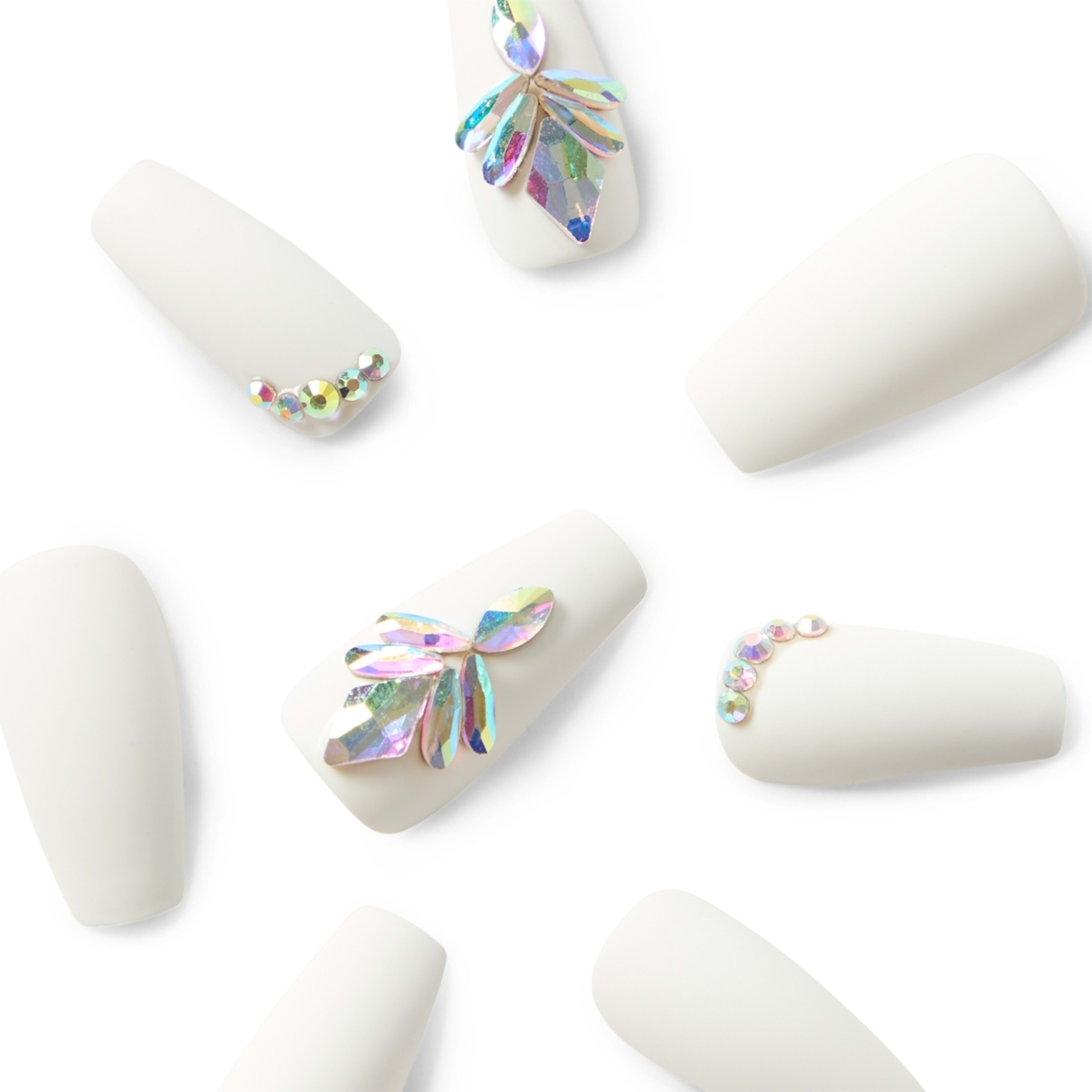 3 OXX Cosmetics 24 Pack Artificial Nails with Adhesive - Squareletto Shape, White Gem, 3 of 4
