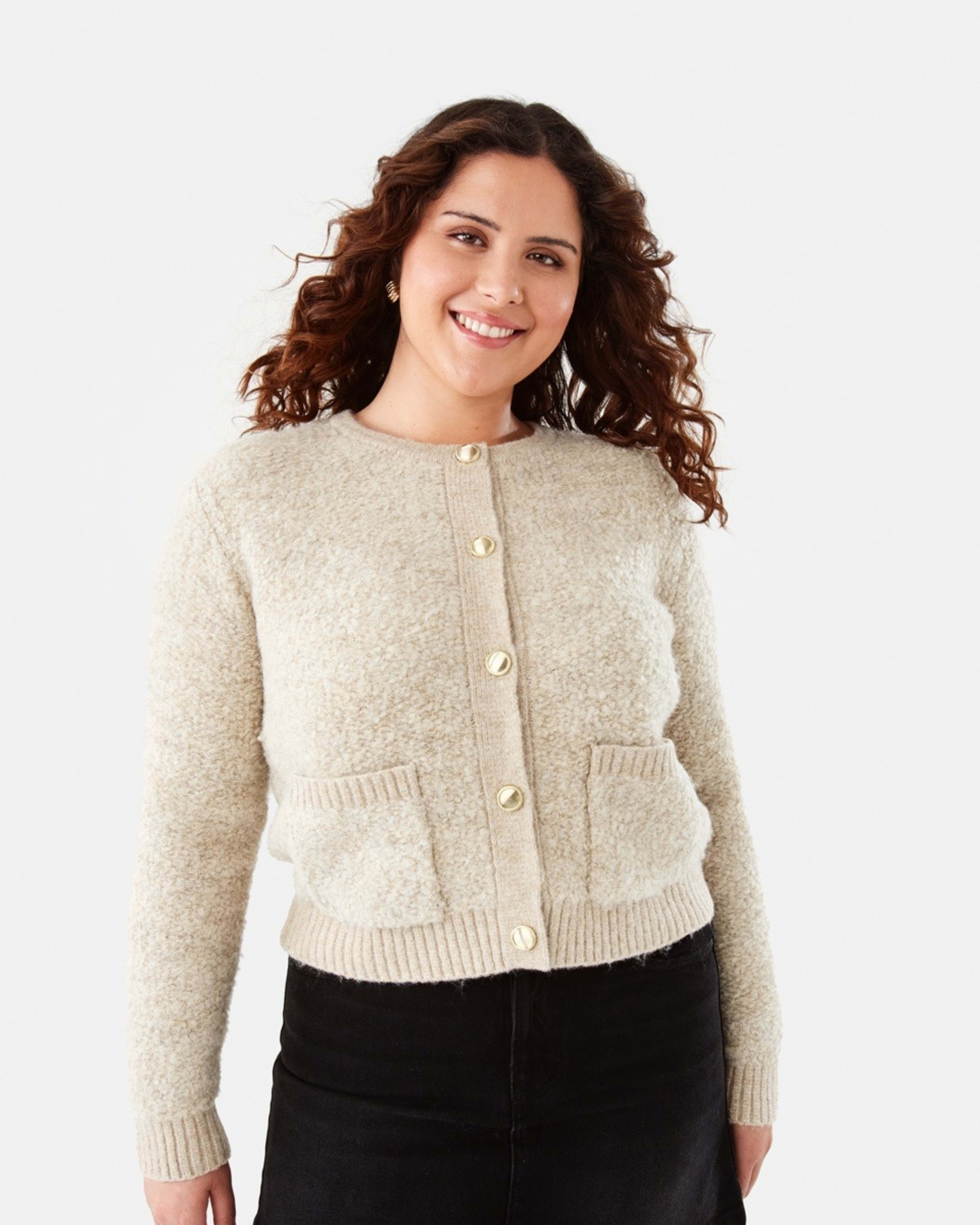 1 Pocket Textured Cardigan Bge Otml, 1 of 7
