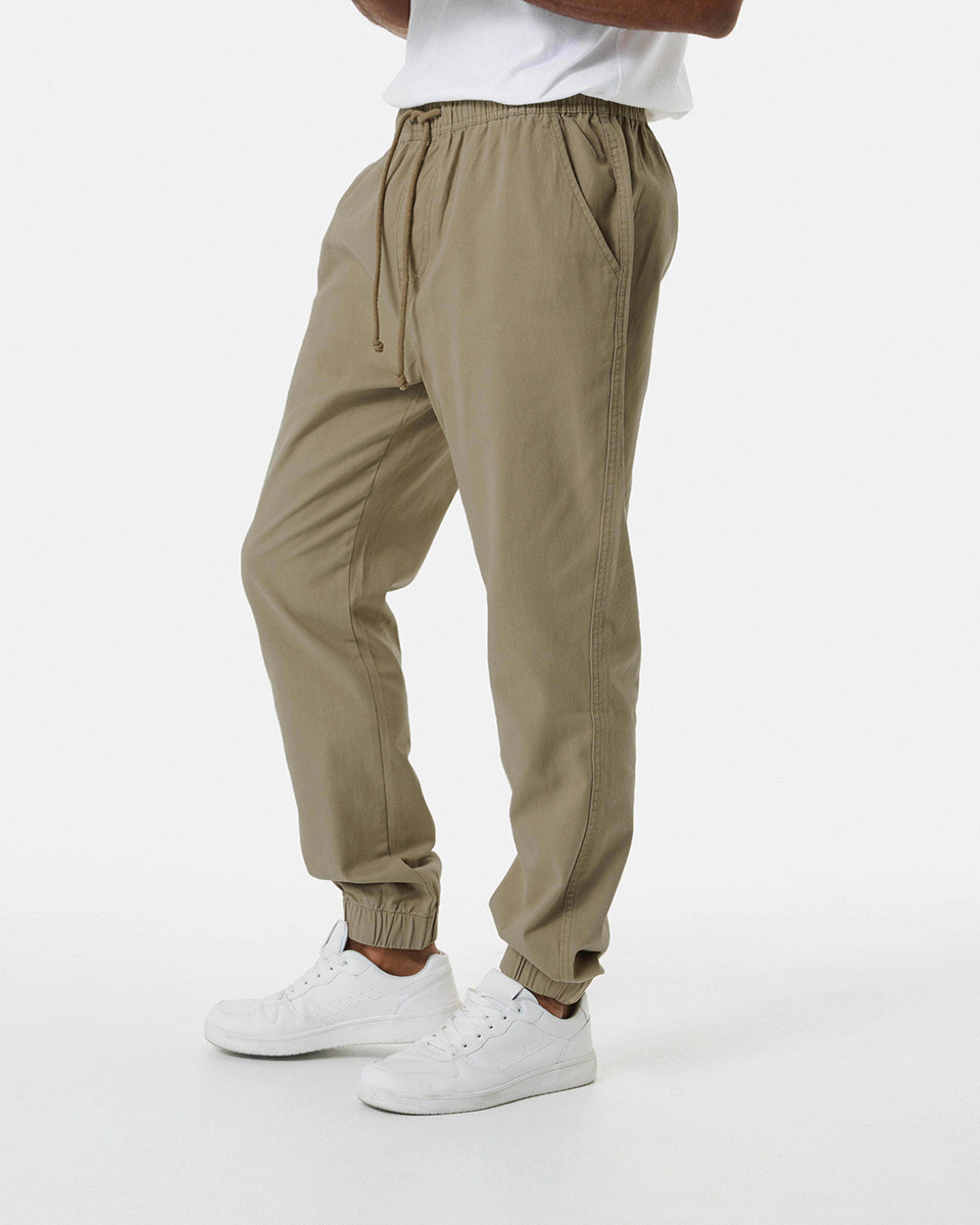 2 Elastic Waist Jogger Pants Khaki Beige, 2 of 5