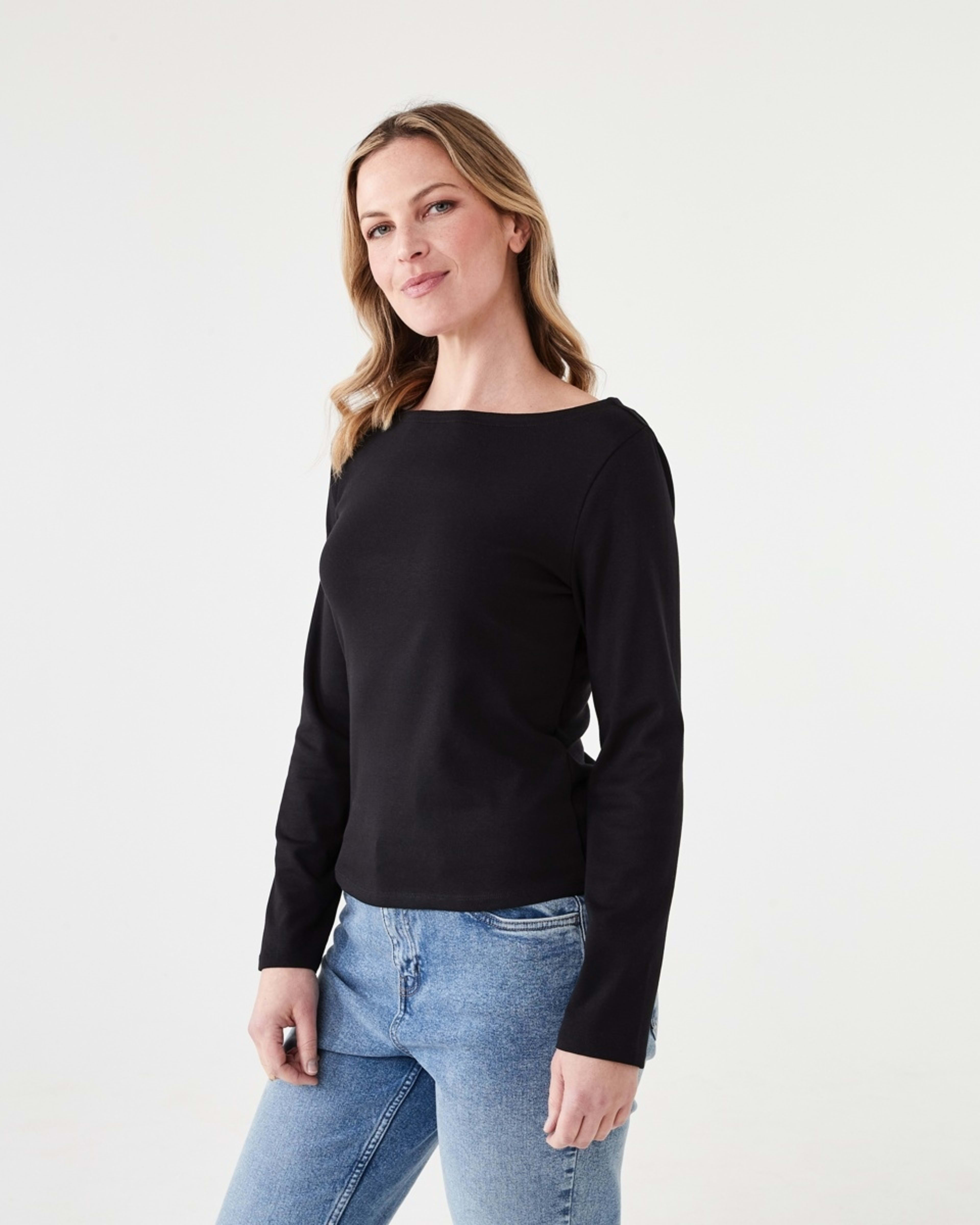 2 Long Sleeve Modal Boat Neck Top BLACK, 2 of 5